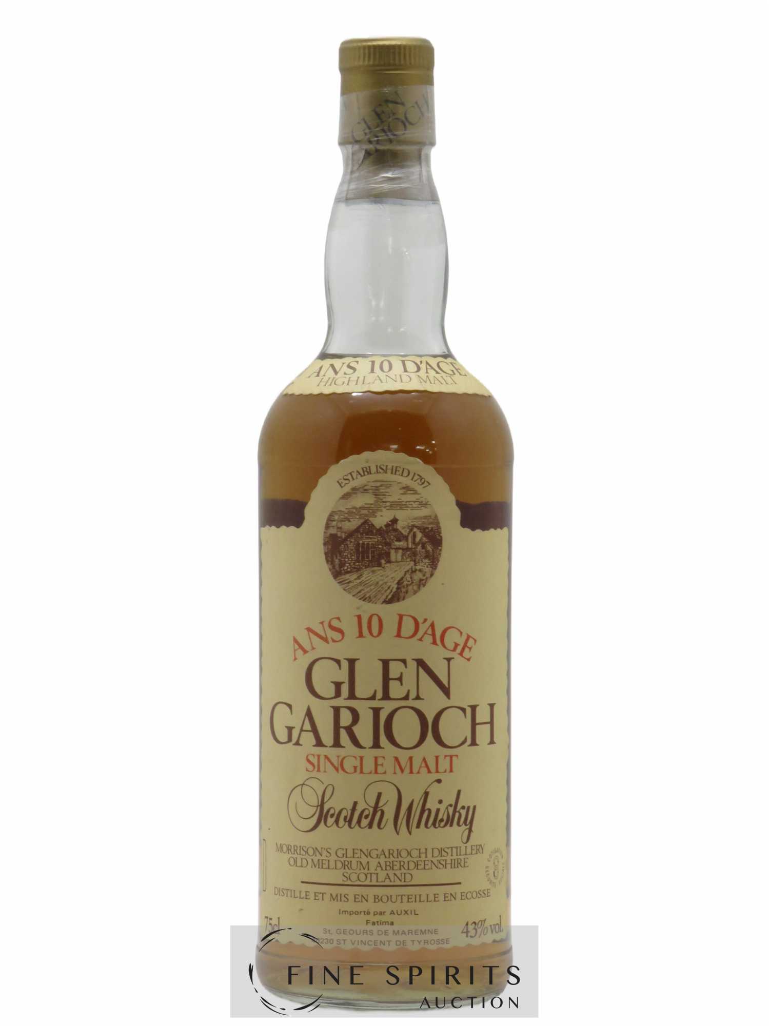 Glen Garioch 10 years Of. Morrison's Glen Garioch Distillery Auxil St Geours Highland Malt Parchment Label