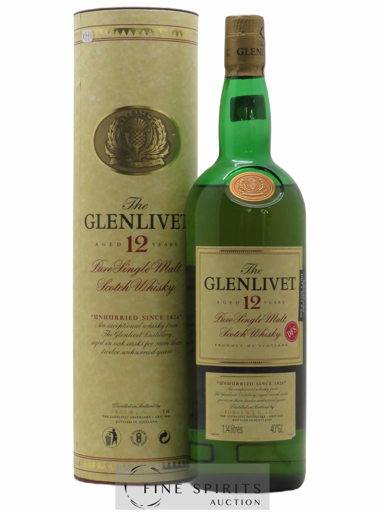 Glenlivet 12 years Of. Unhurried Since 1824 DFS Golden ThistlePure Single Malt Scotch Whisky