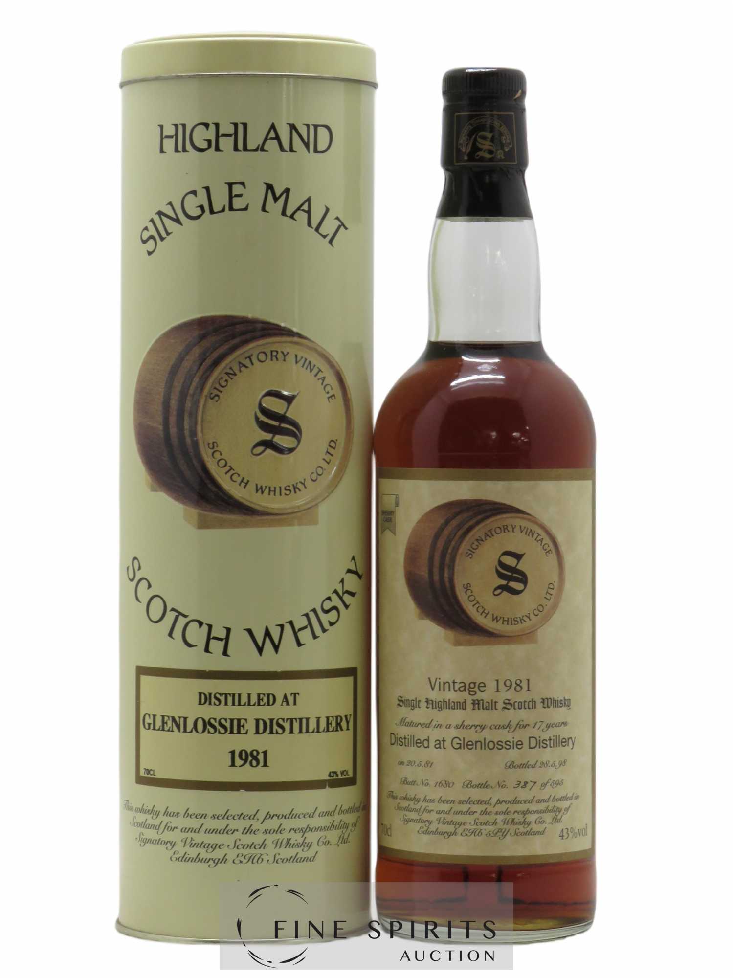 Glenlossie 17 years 1981 Signatory Vintage Single Sherry Cask n°1680 Single Highland Malt Scotch Whisky