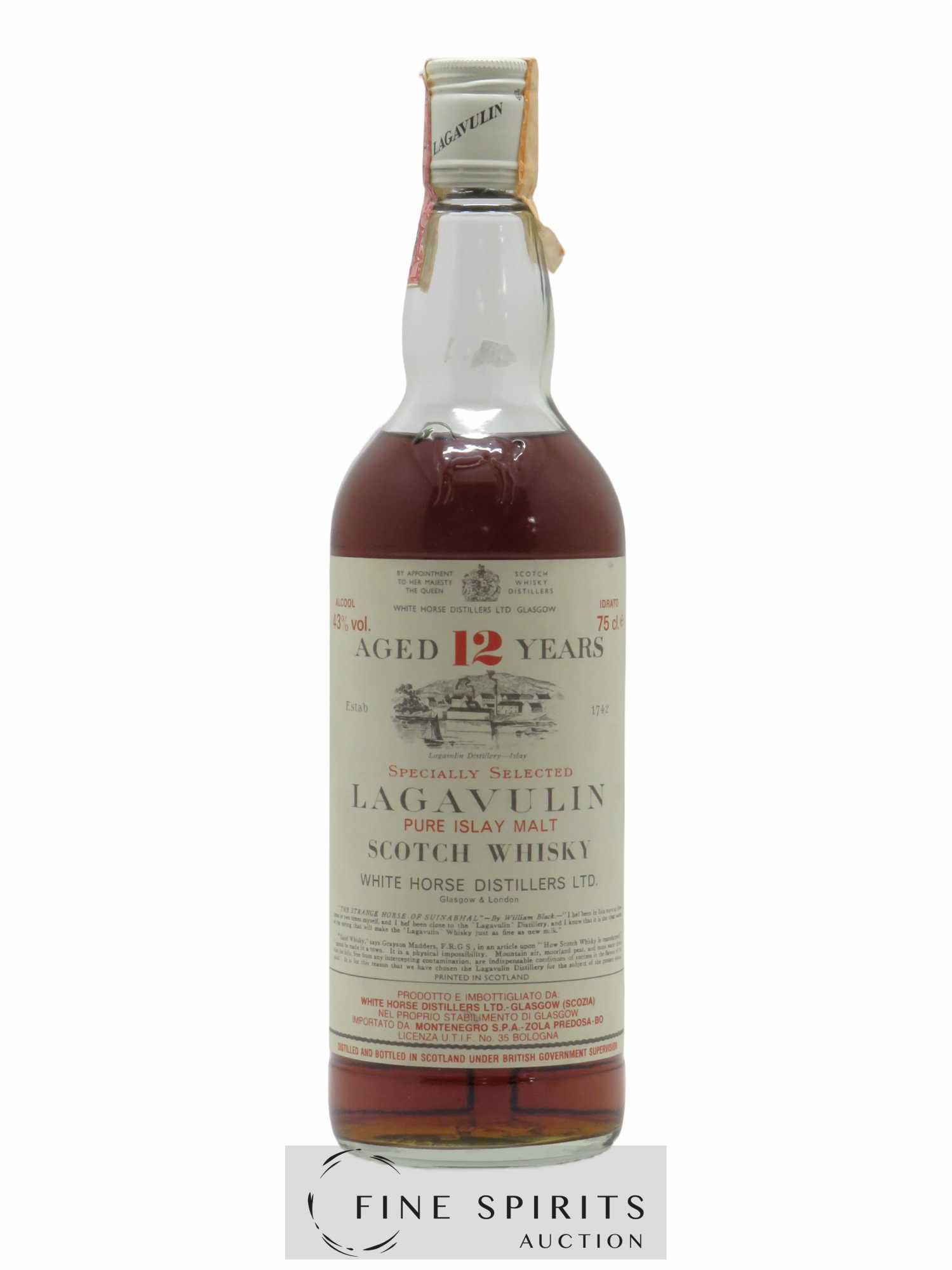 Lagavulin 12 years Of. Montenegro Import White Horse Distillers Pure Islay Malt