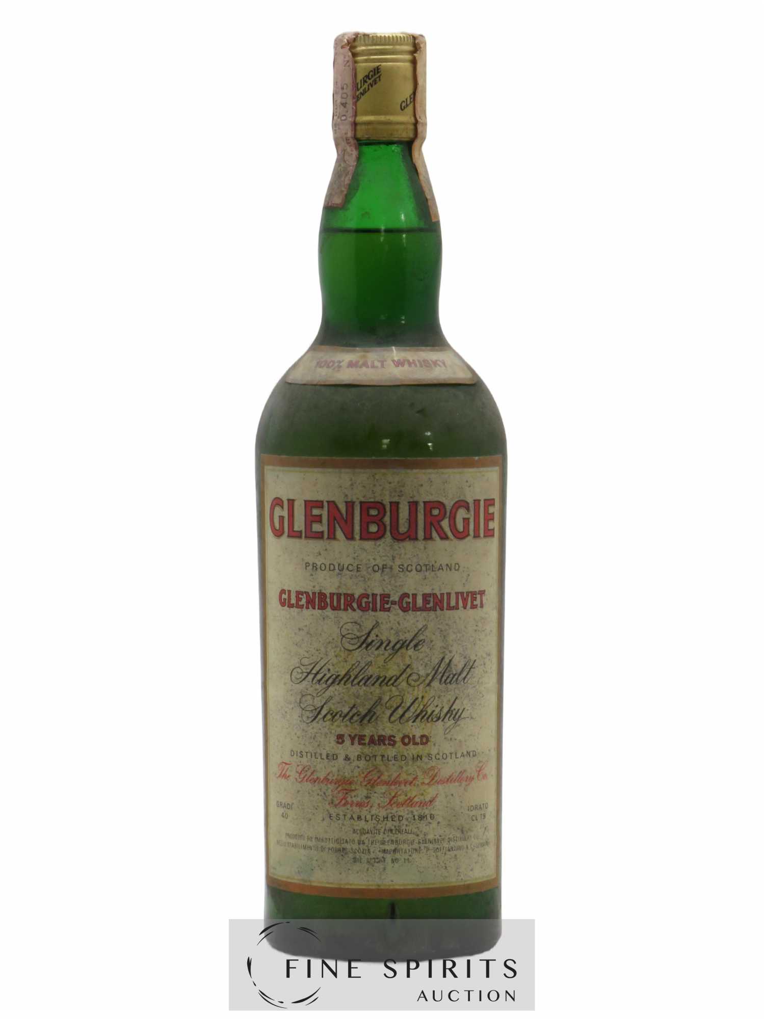 Glenburgie 5 years Of. Glenlivet 100% Malt Whisky P. Soffiantino & C. Import