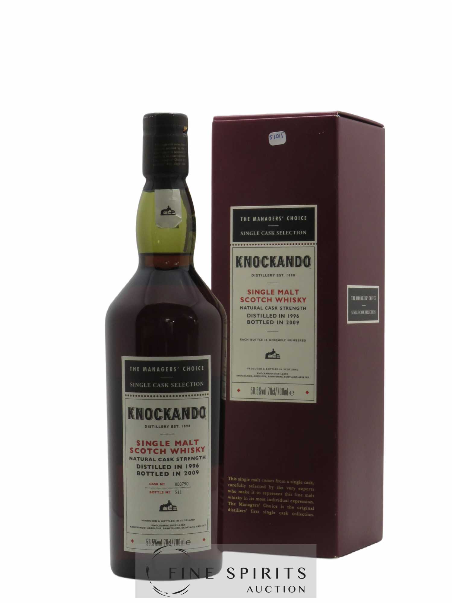 Knockando 1996 Of. Natural Cask Strength Cask n°800790 - bottled 2009 The Manager's Choice - Single Cask Selection