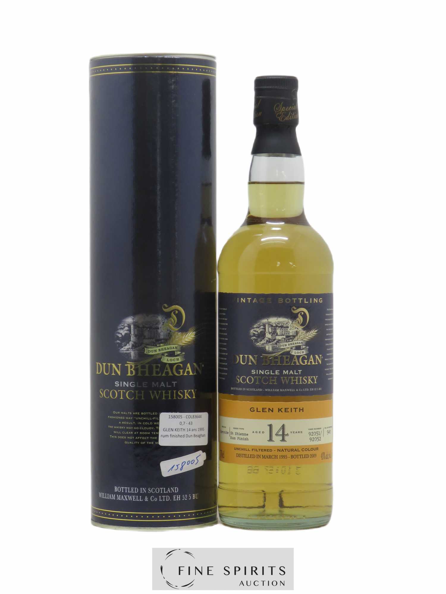 Glen Keith 14 years 1995 Ian Macleod Cask n°92051-92052 St Etienne Rum Finish - One of 540 - bottled 2009 Dun Bheagan