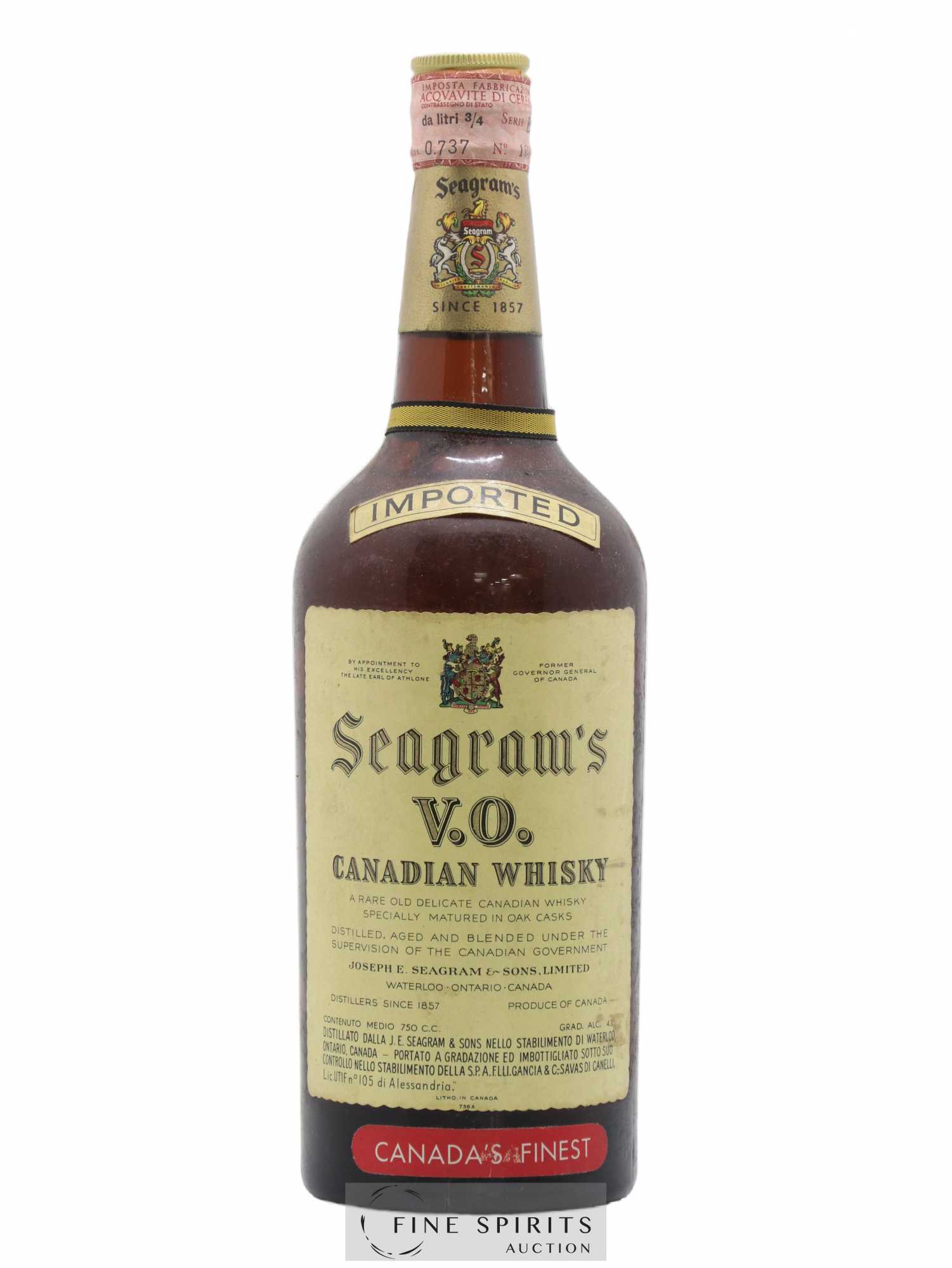 Seagram's Of. V.O. Canada's Finest Oak Casks Imported