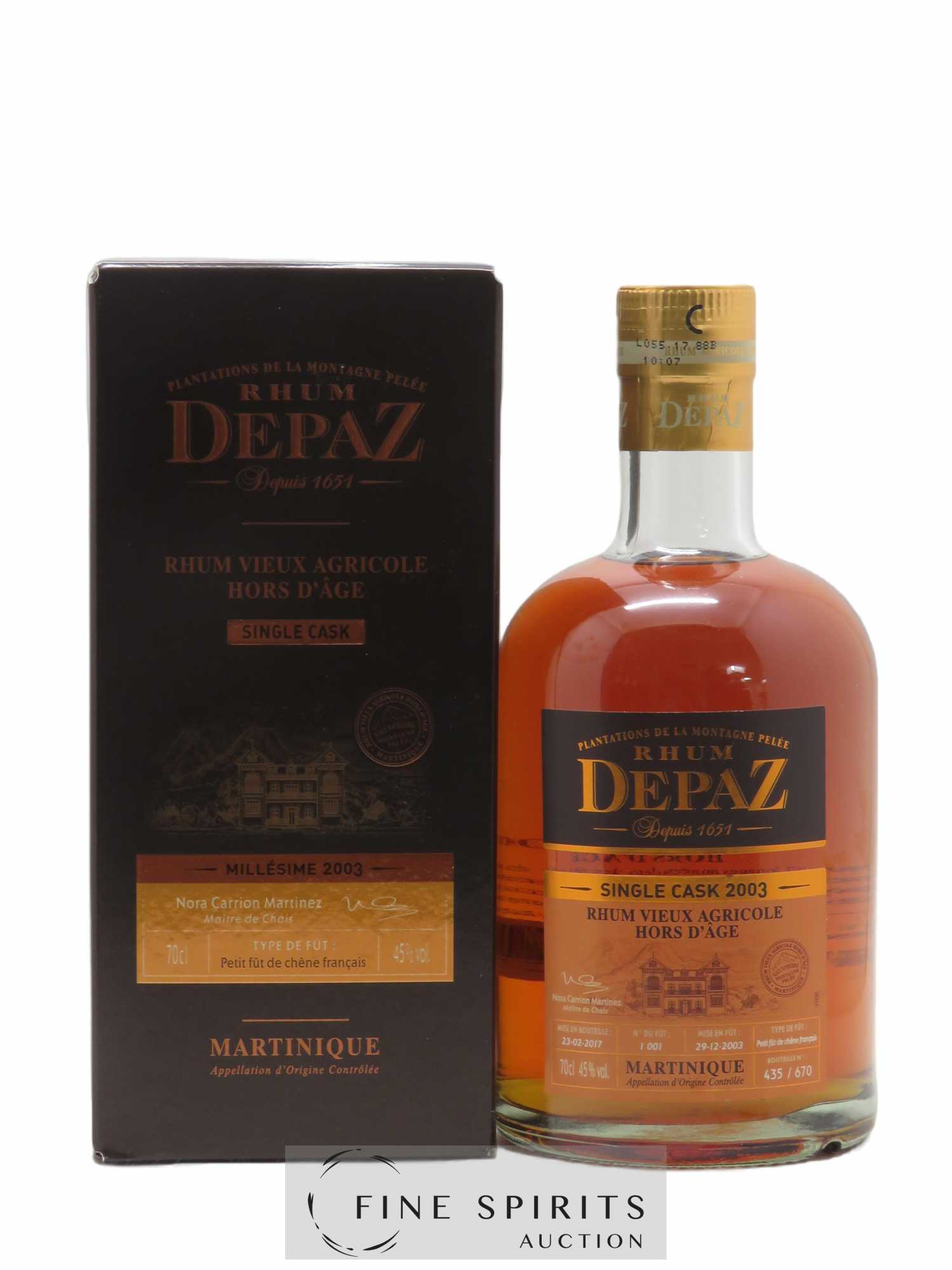 Depaz 2003 Of. Single Cask n° 1001 - One of 670 - bottled 2017 Hors d'Âge