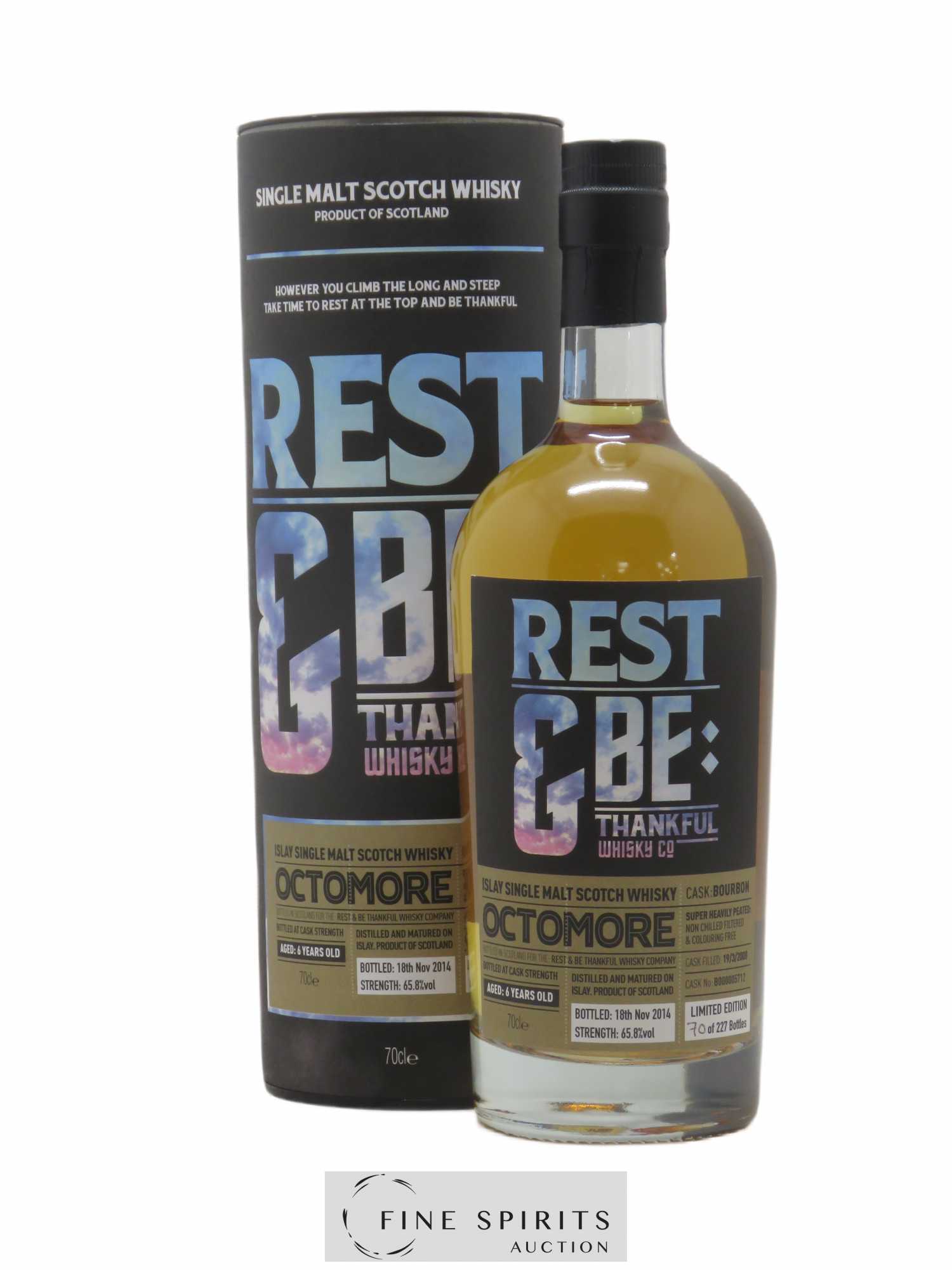 Octomore 6 years 2008 Rest & Be Thankful Bourbon Cask n°B000005712 - One of 227 - bottled 2014 Limited Edition