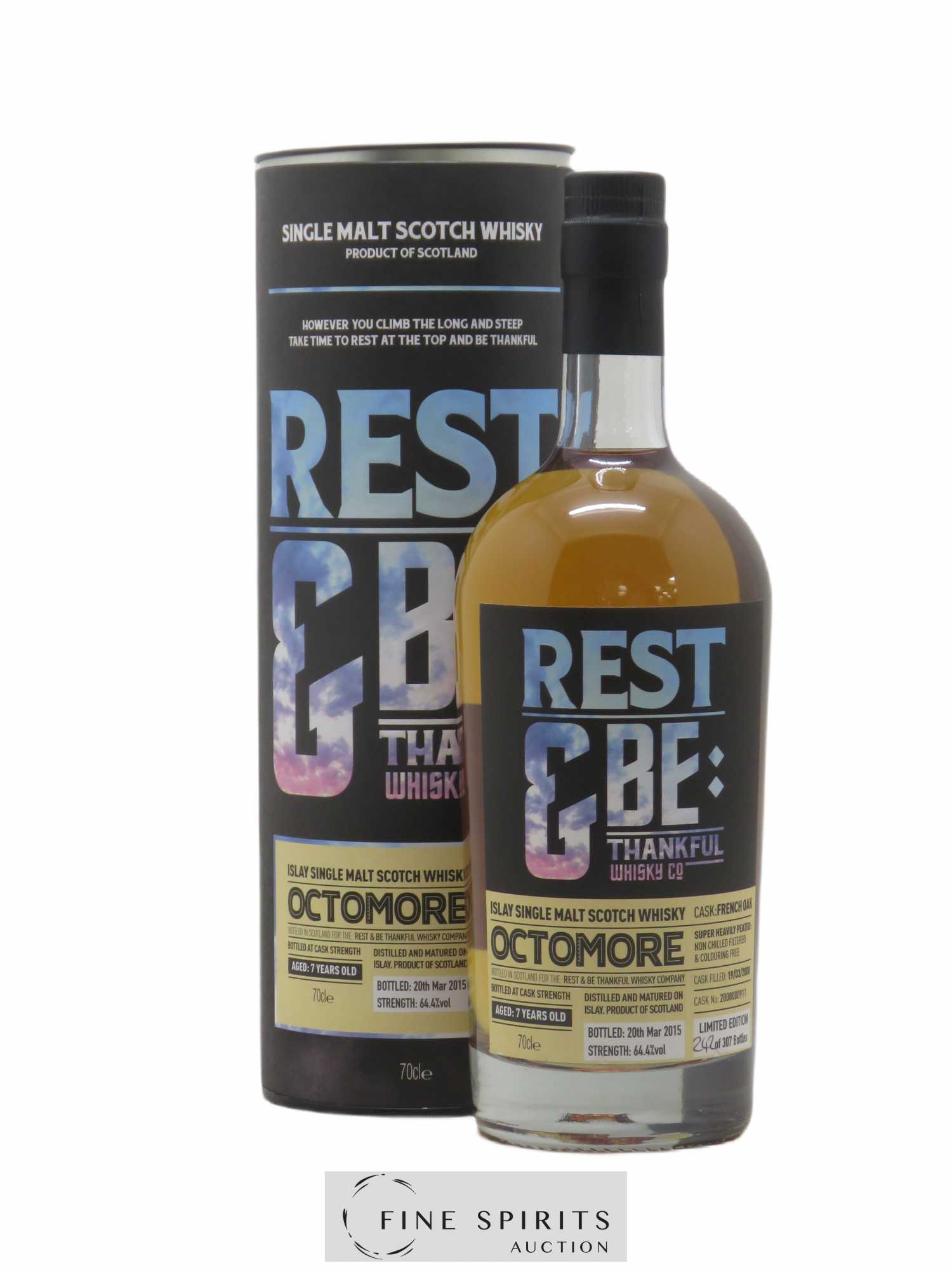 Octomore 7 years 2008 Rest & Be Thankful French Oak Cask n°B2008000911 - One of 307 - bottled 2015 Limited Edition