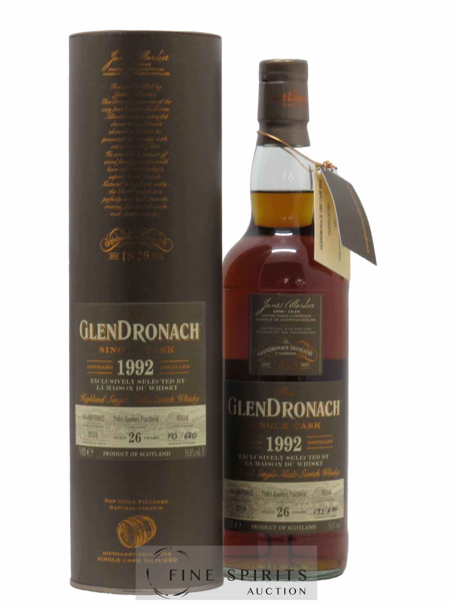 Glendronach 26 years 1992 Of. Cask n°8316 - One of 680 - bottled 2018