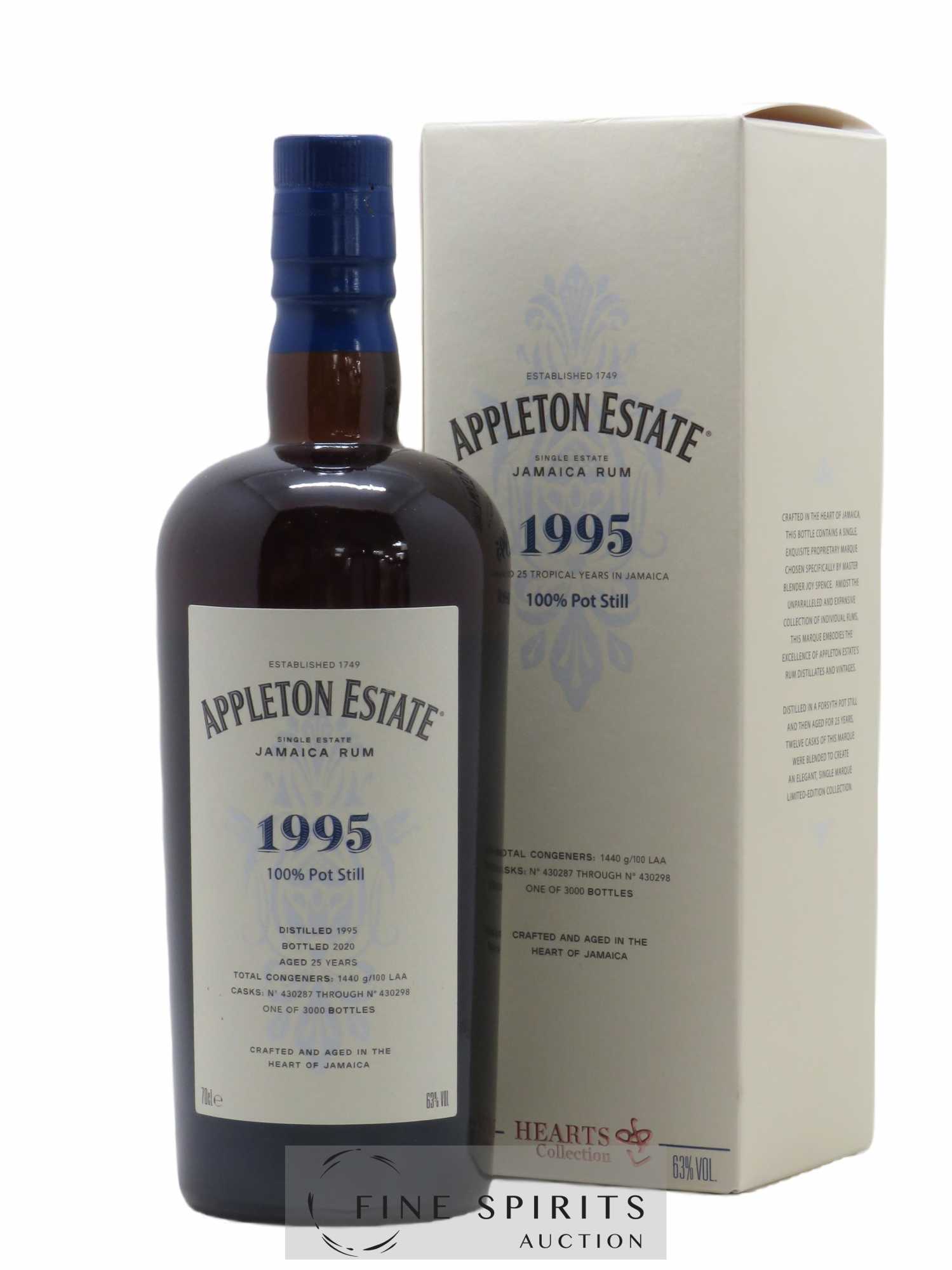 Appleton Estate 25 years 1995 Of. Pot Still Cask n°430287 through n°430298 - One of 3000 - bottled 2020 Hearts Collection