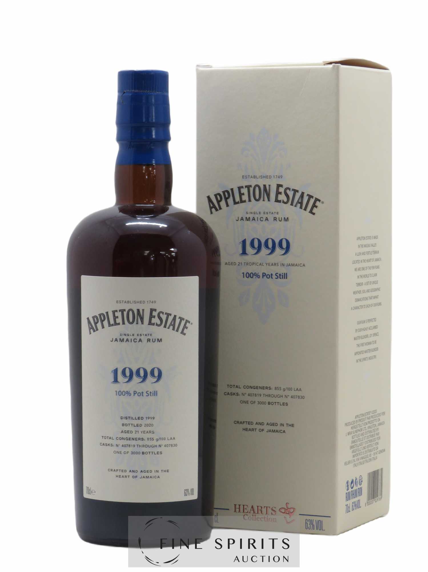 Appleton Estate 21 years 1999 Of. Pot Still Cask n°407819 through n°407830 - One of 3000 - bottled 2020 Hearts Collection