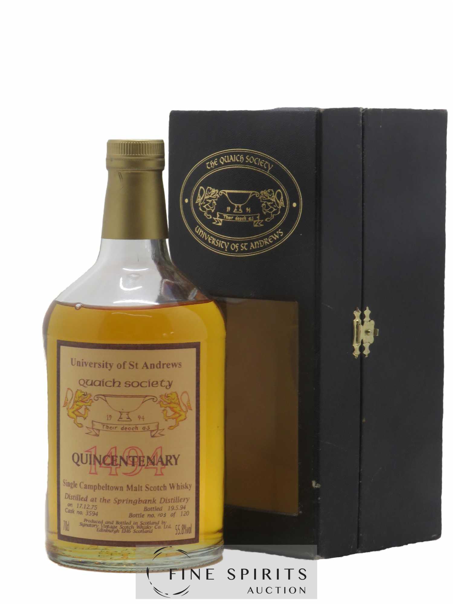 Springbank 1975 Signatory Vintage Quaich Society Cask n°3594 - One of 120 - bottled 1994 University of St Andrews Quincentenary