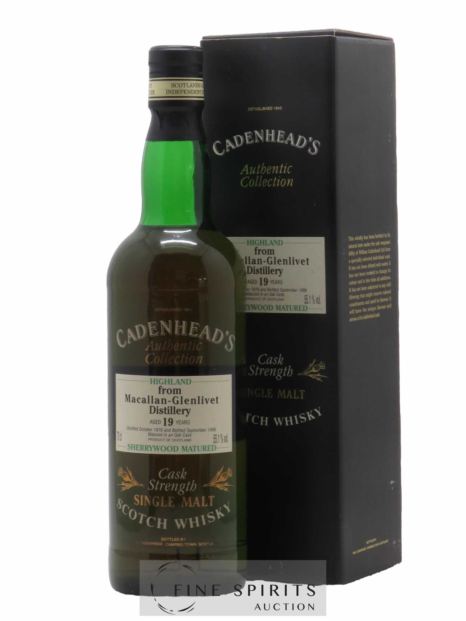 Macallan-Glenlivet 19 years 1976 Cadenhead's Cask Strength - Sherrywood matured - bottled 1996 Authentic Collection