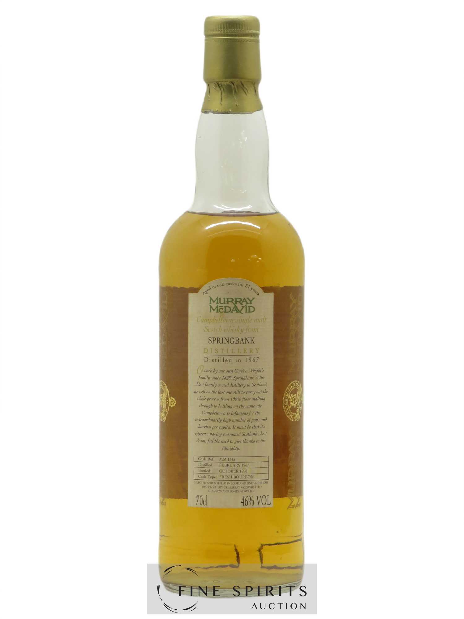 Springbank 31 years 1967 Murray Mc David Fresh Bourbon Cask n° MM1315 - bottled 1998