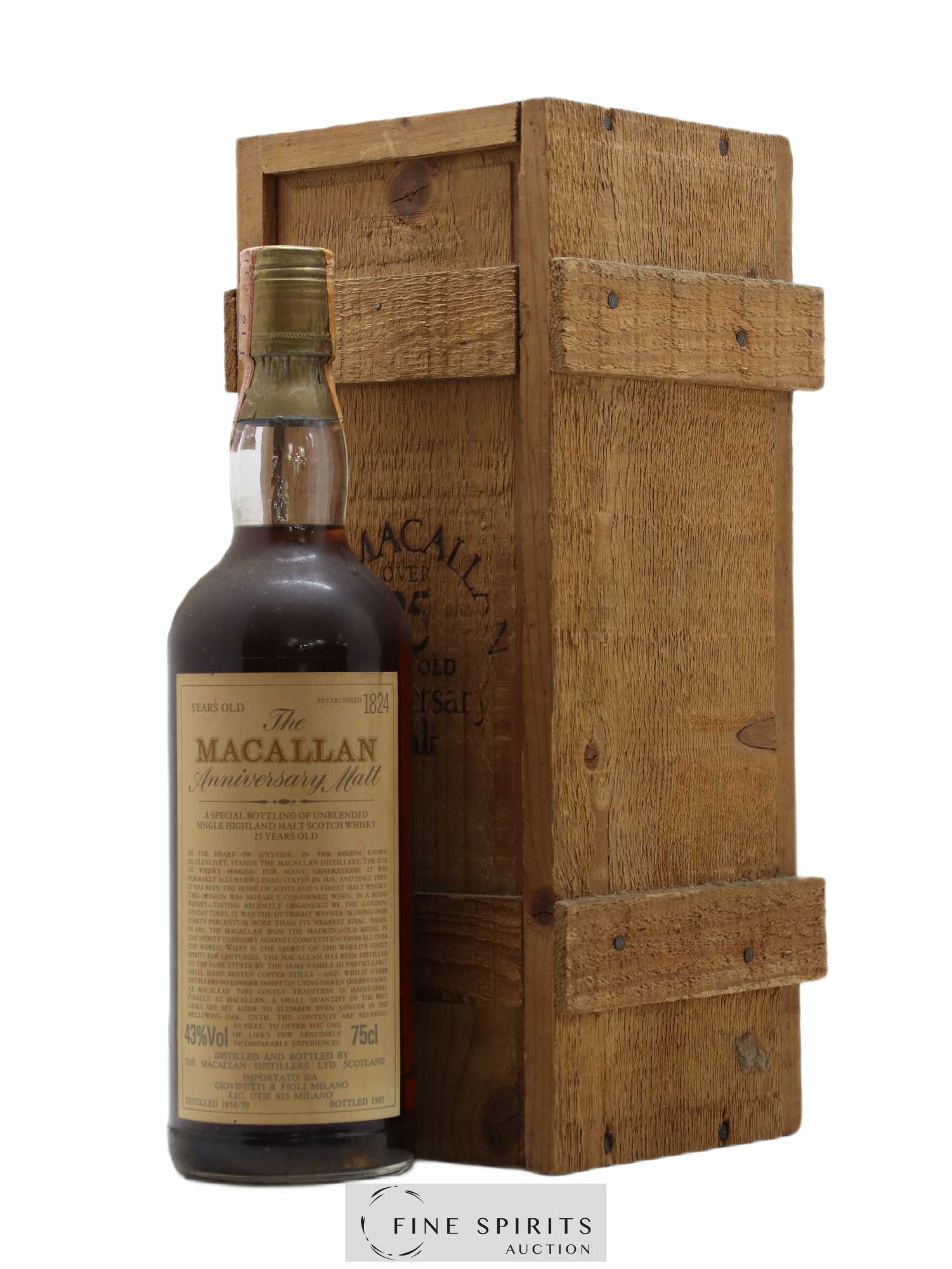 Macallan (The) 25 years Of. 1958-1959 Anniversary Malt bottled 1985 Giovinetti & Figli Import Special Bottling