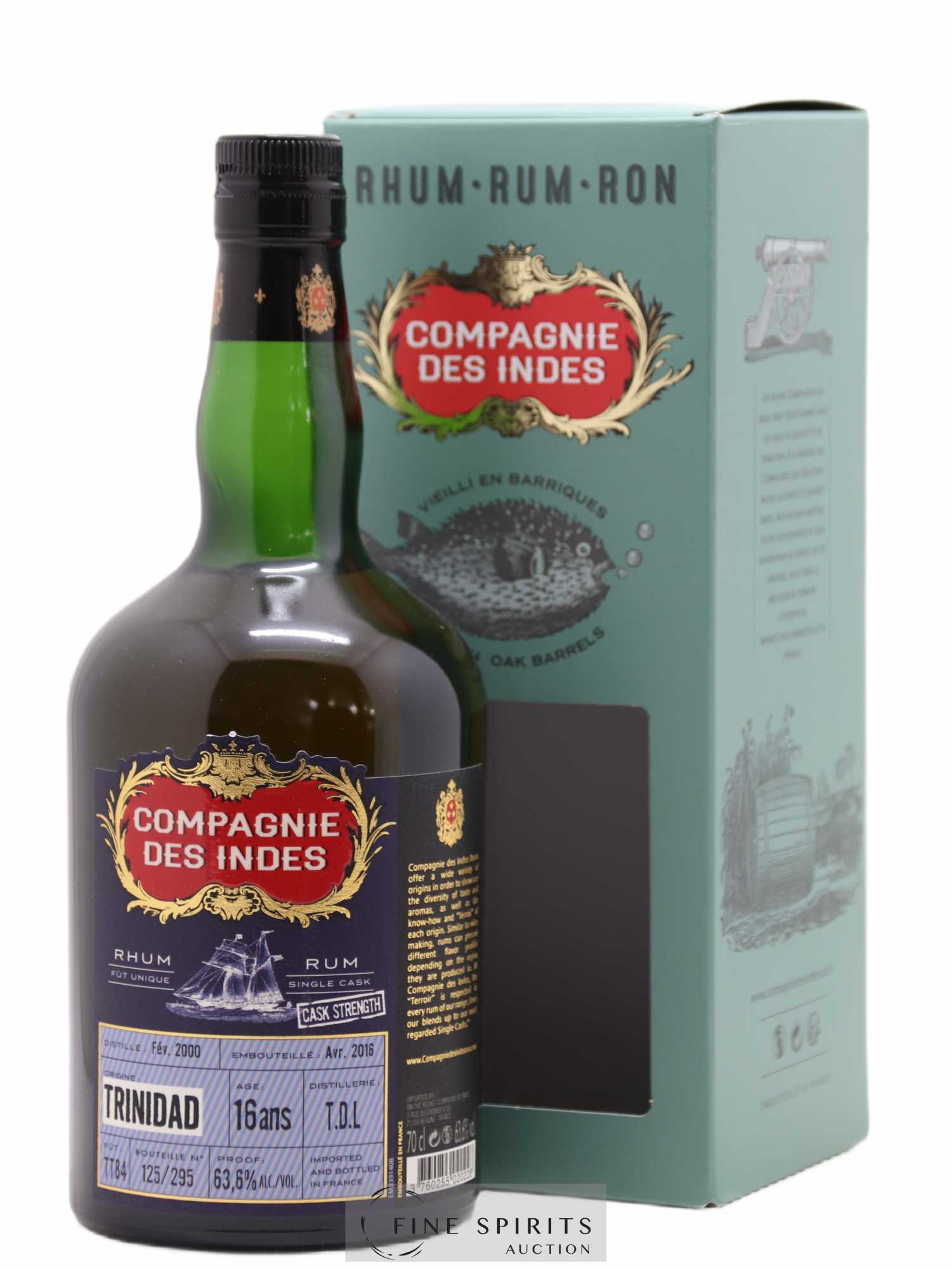 T.D.L. 16 years 2000 Compagnie des Indes Cask n°TT84 - One of 295 - bottled 2016 Cask Strength