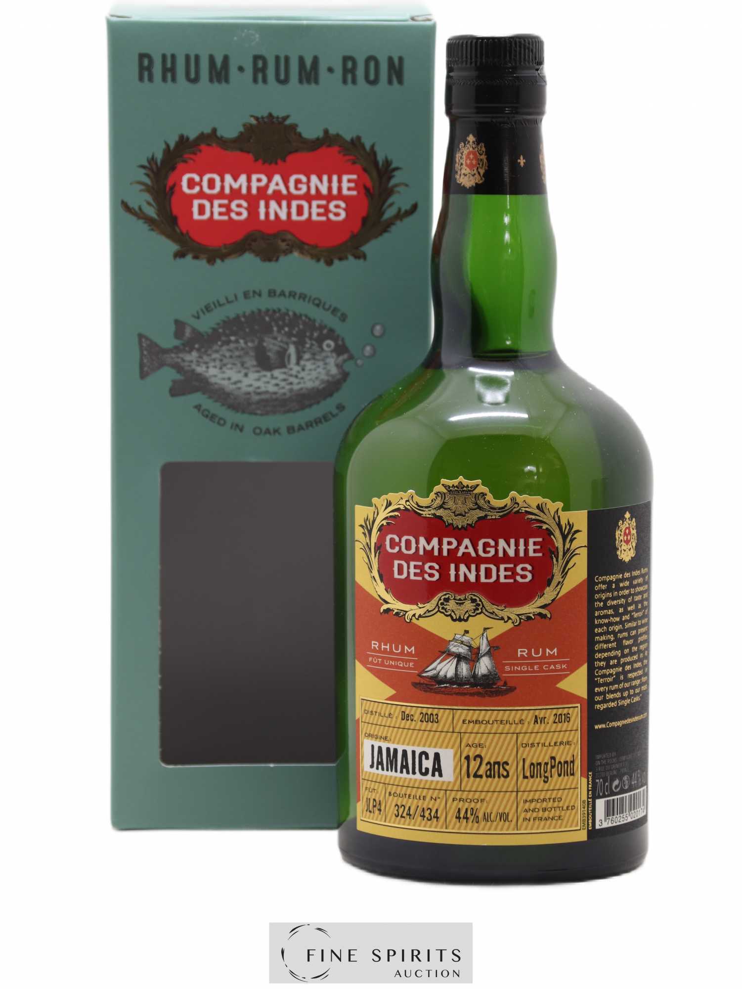 Long Pond 12 years 2003 Compagnie des Indes Single Cask n°JLP4 - One of 434 - bottled 2016