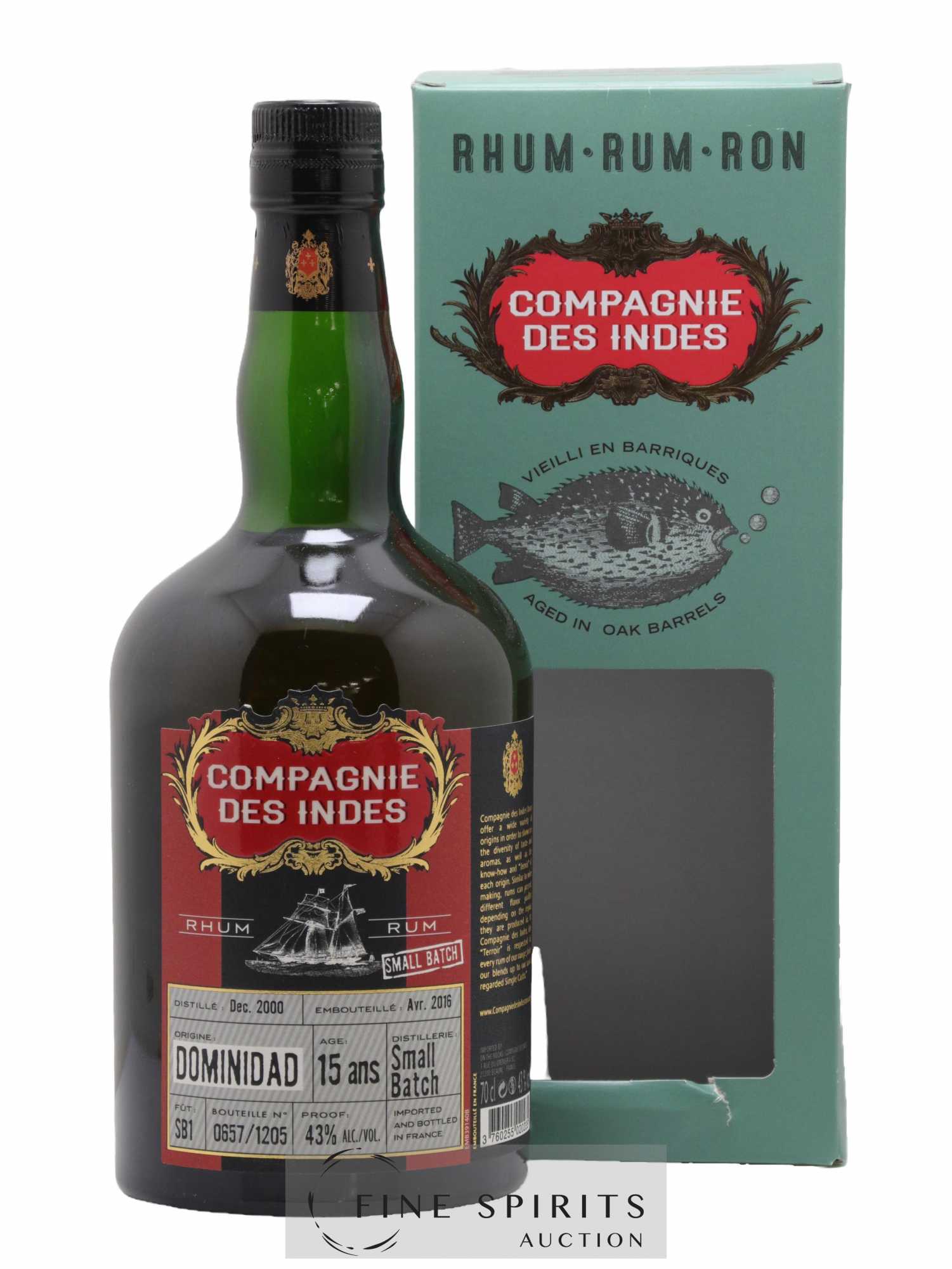 Dominidad 15 years 2000 Compagnie des Indes Small Batch Fût SB1 - One of 1205 - bottled 2016