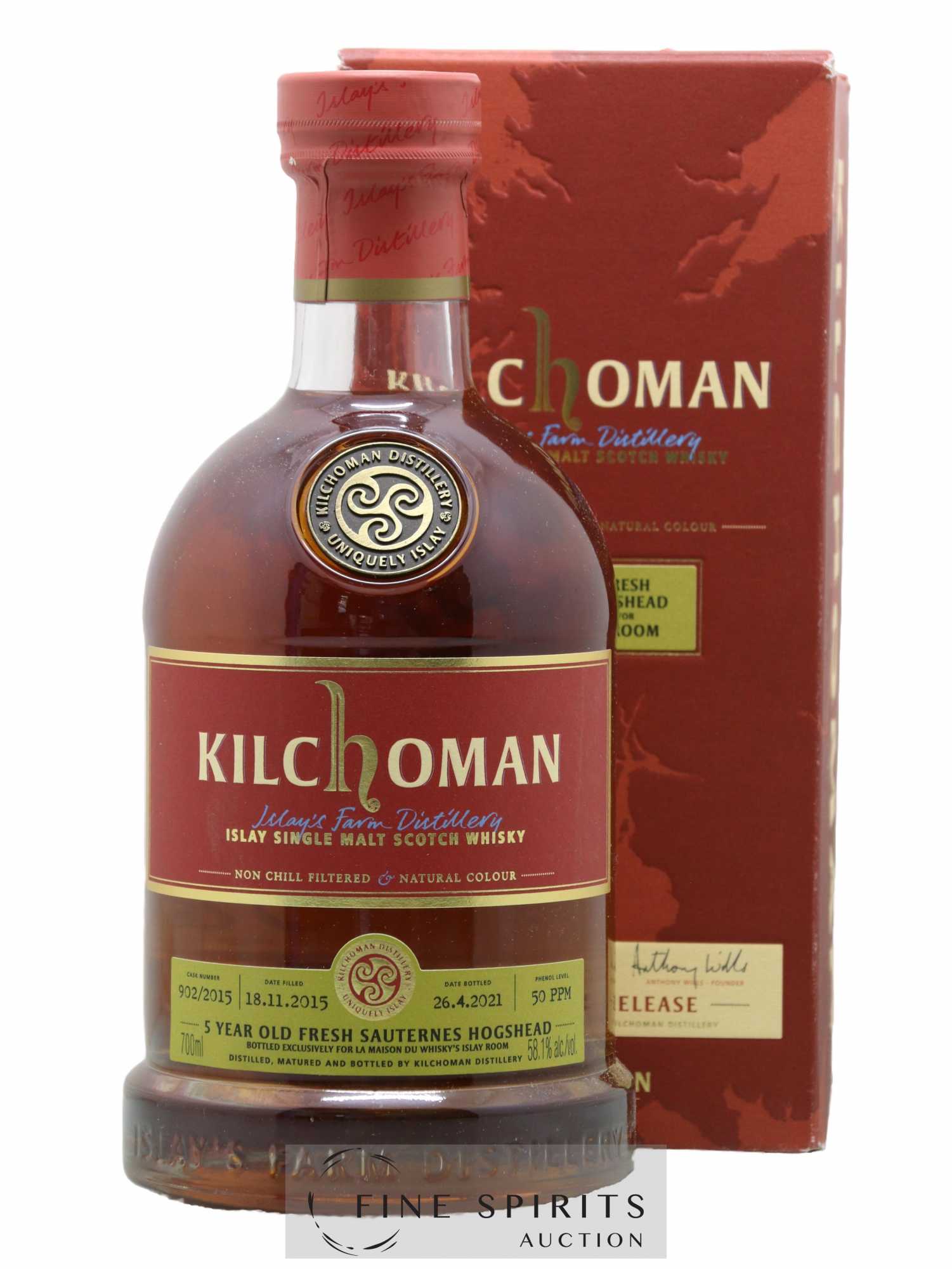 Kilchoman 5 years 2015 Of. Old Fresh Sauternes Hogshead n°902 2015 - One of 303 - bottled 2021