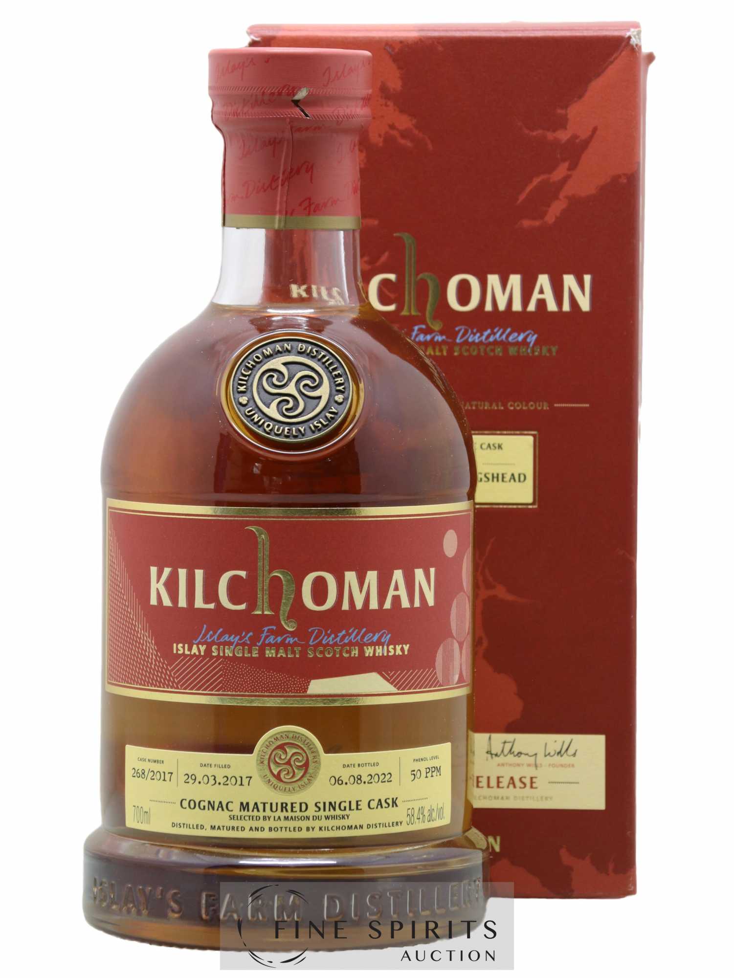 Kilchoman 2017 Of. Cognac Matured Single Cask n°268 2017 - One of 368 - bottled 2022