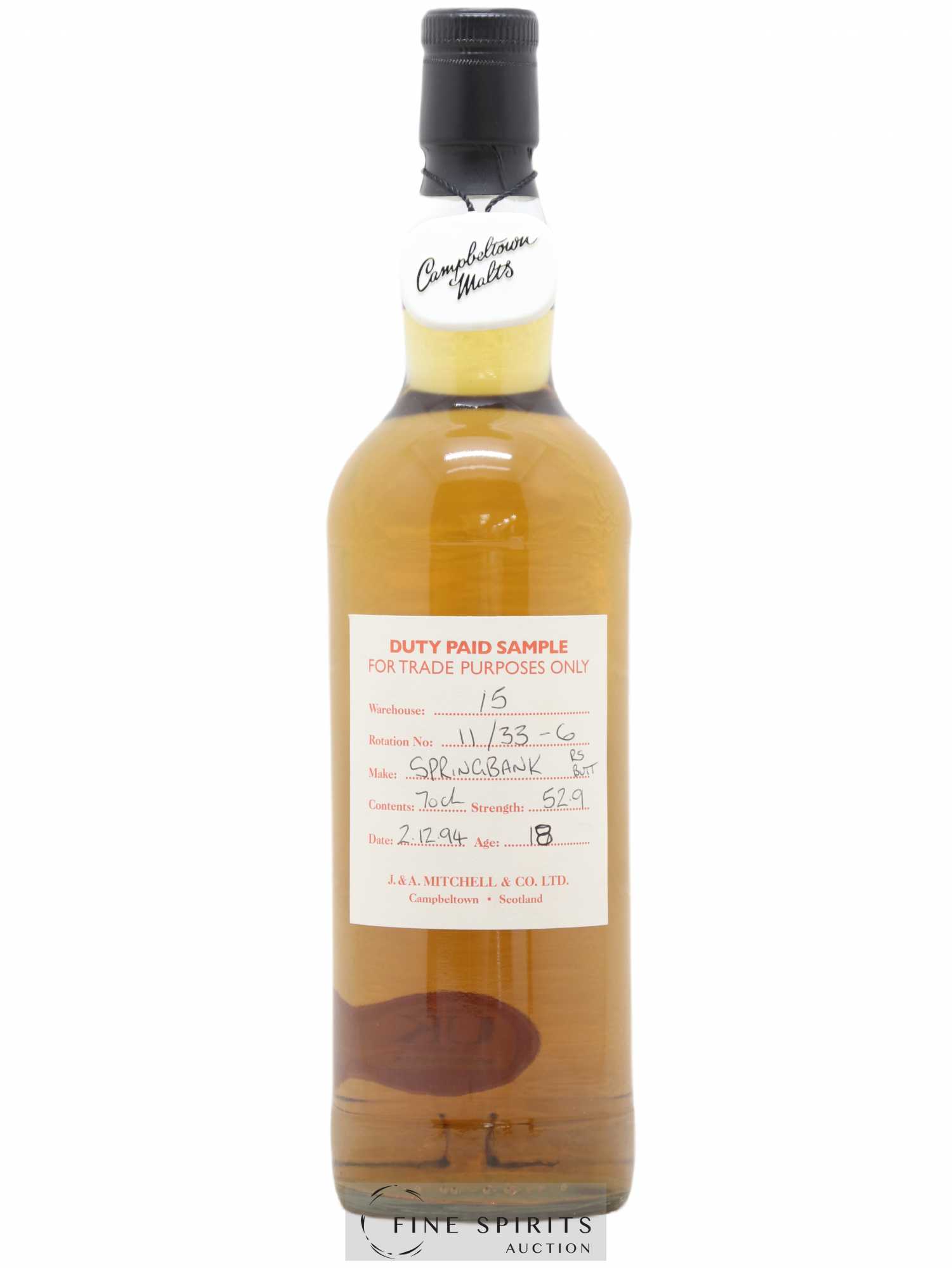 Springbank 18 years 1994 Of. Duty Paid Sample Warehouse 15 - Rotation 11-33-6