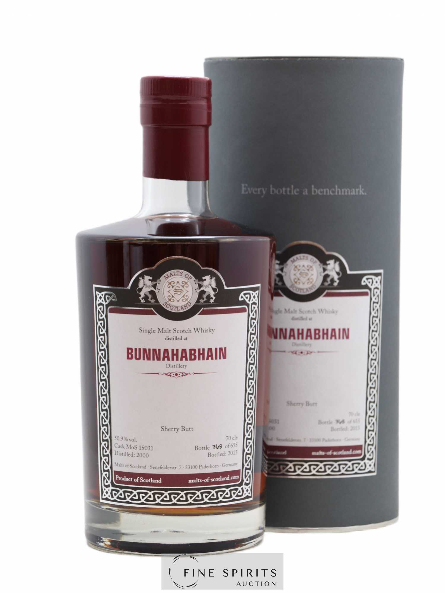 Bunnahabhain Malts of Scotland Sherry Butt Cask n°MoS15031 - One of 655 - bottled 2015