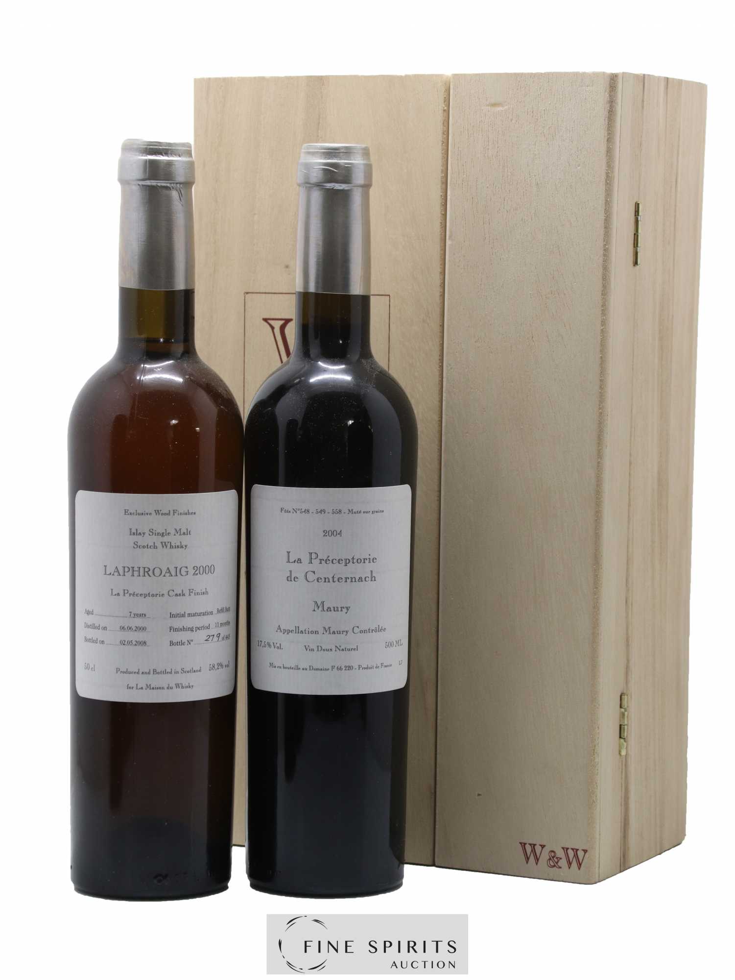 Laphroaig 7 years 2000 Signatory Vintage Coffret La préceptorie with 1 Maury One of 445 - bottled 2008 LMDW