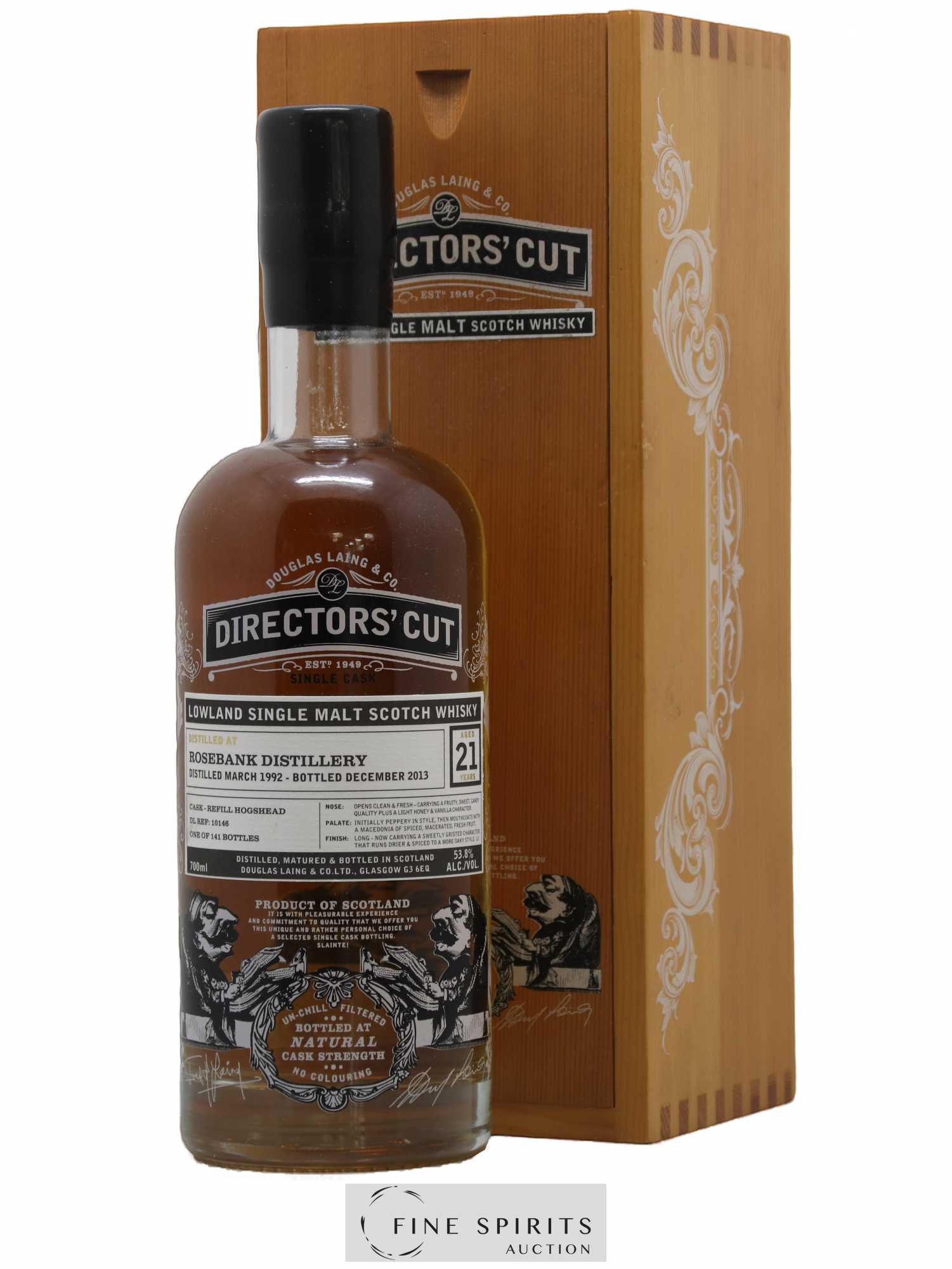 Rosebank 21 years 1992 Douglas Laing Director's Cut Refill Hogshead - DL Ref 10146 - One of 141 - bottled 2013