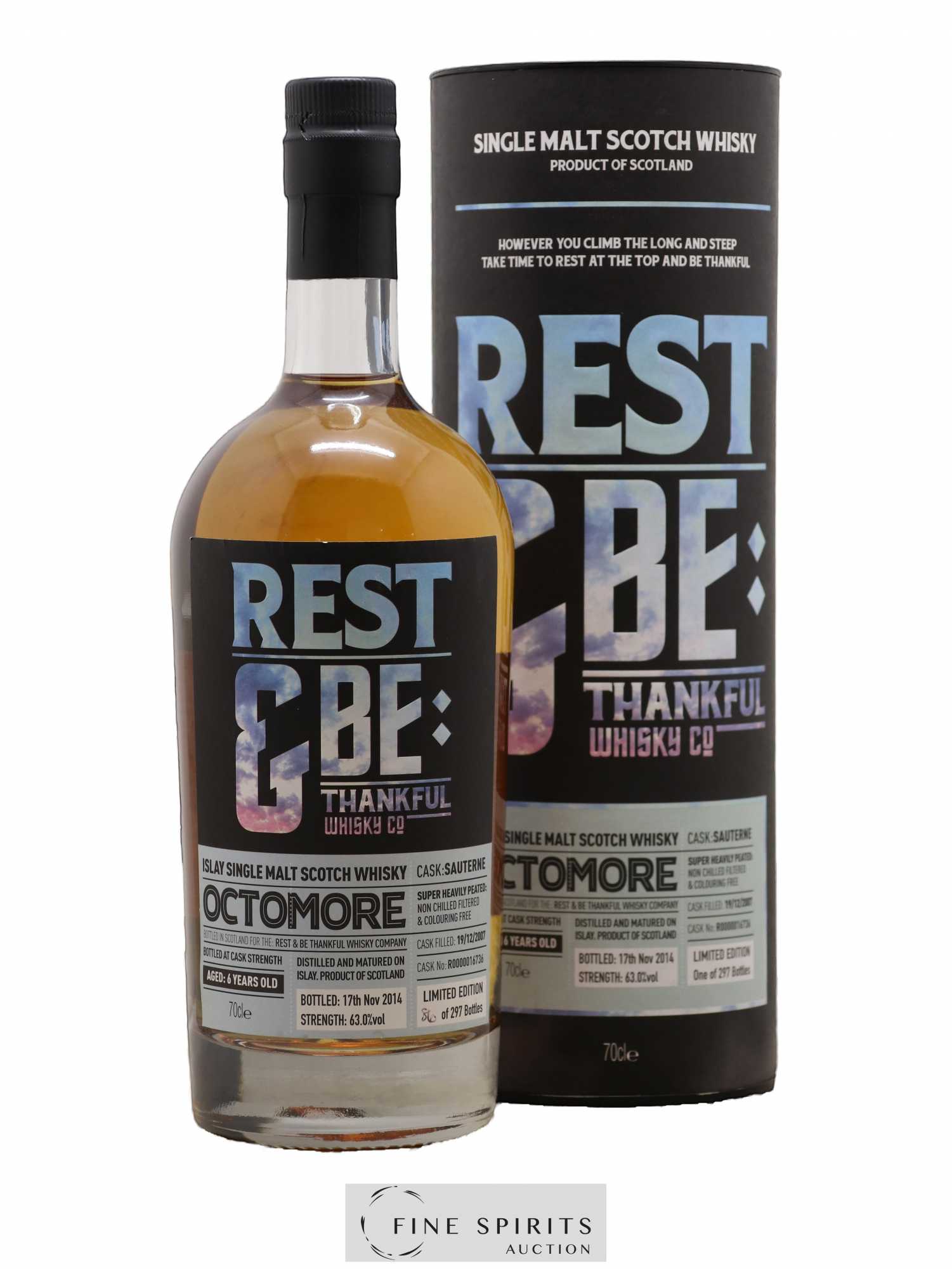 Octomore 6 years 2007 Rest & Be Thankful Sauterne Cask n°R0000016736 - One of 297 - bottled 2014 Limited Edition