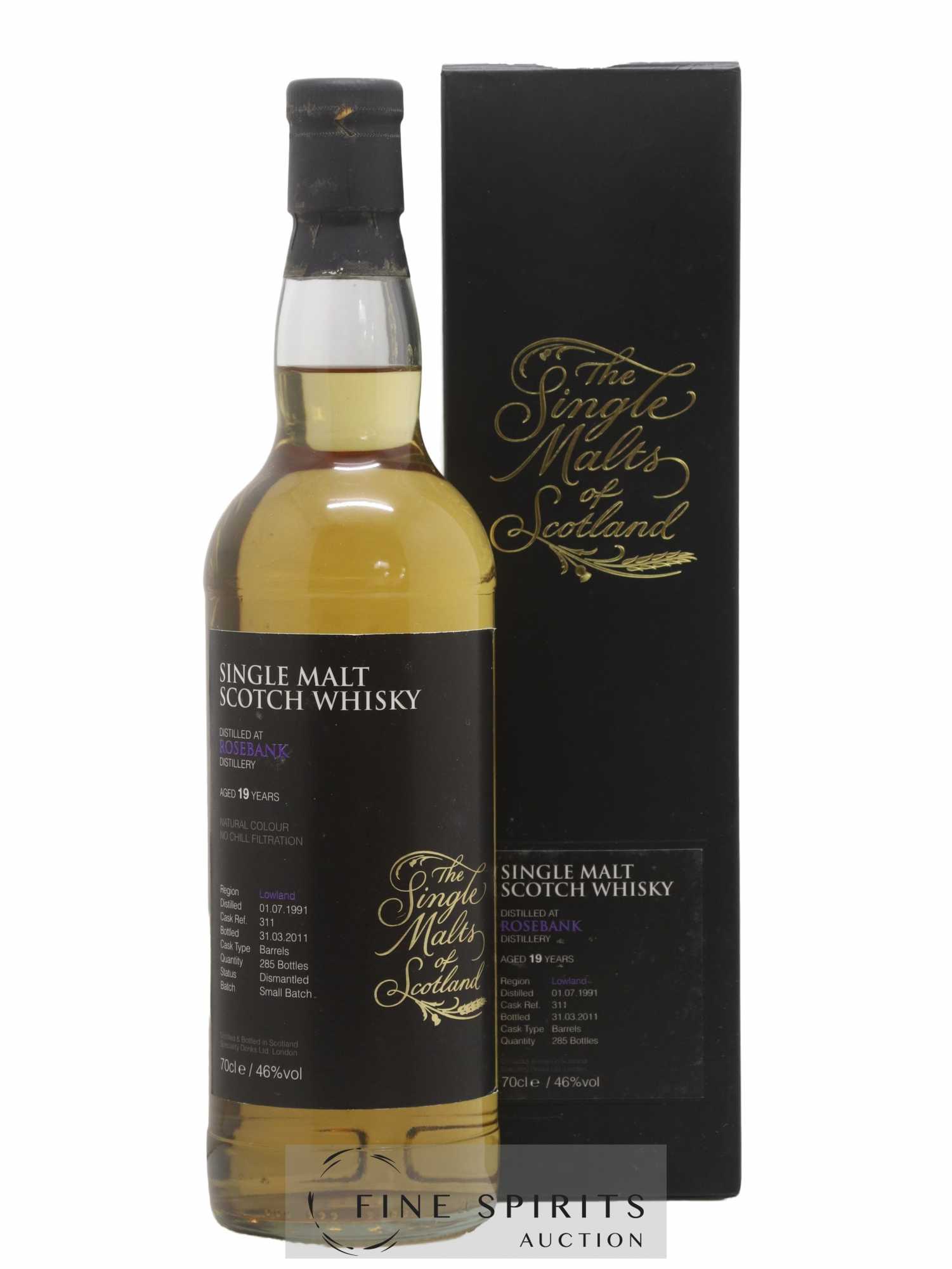 Rosebank 19 years 1991 Speciality Drinks Cask Ref 311 - One of 285 - bottled 2011 The Single Malts of Scotland