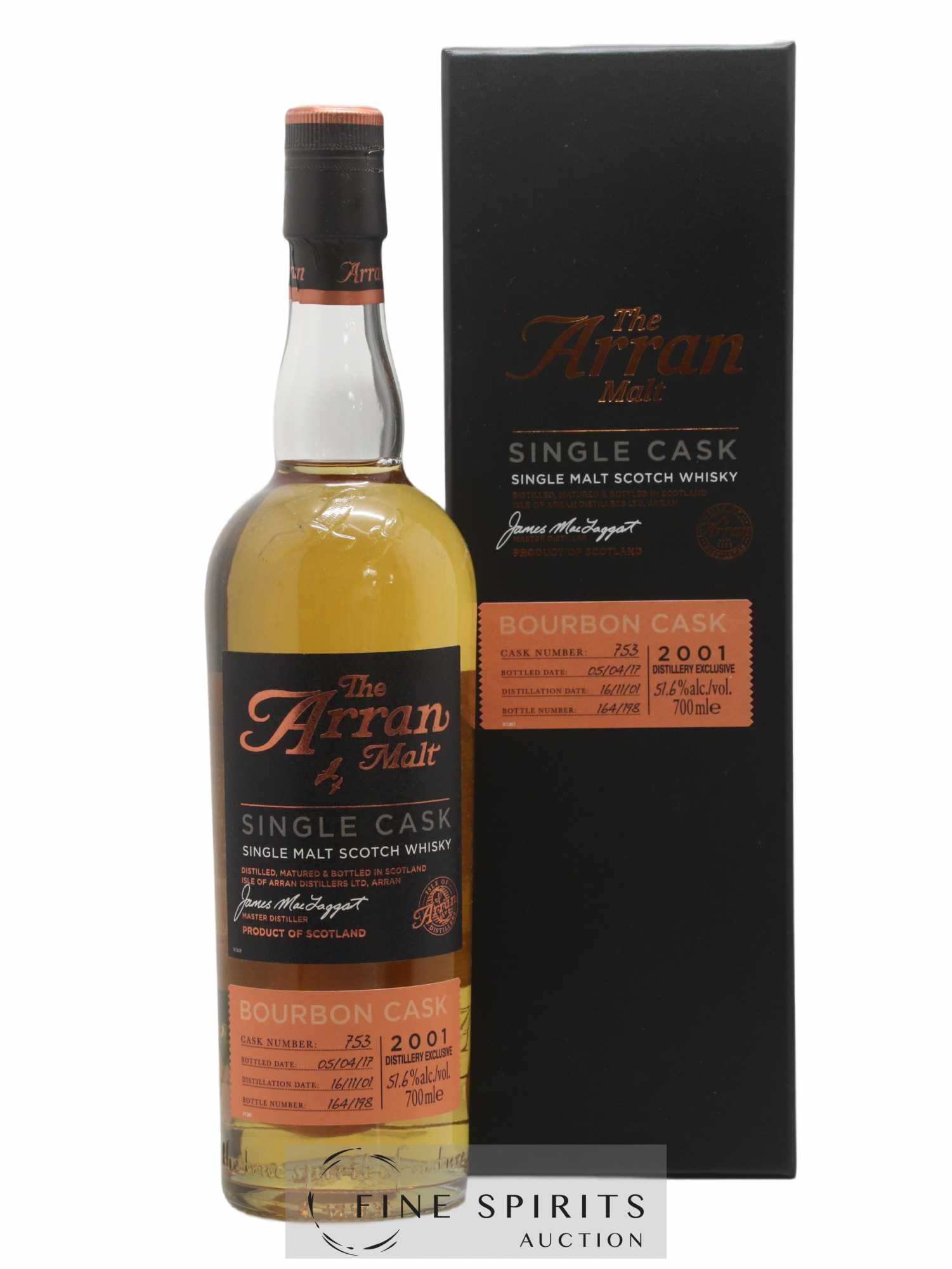 Arran 2001 Of. Bourbon Cask n°753 - One of 198 - bottled 2017