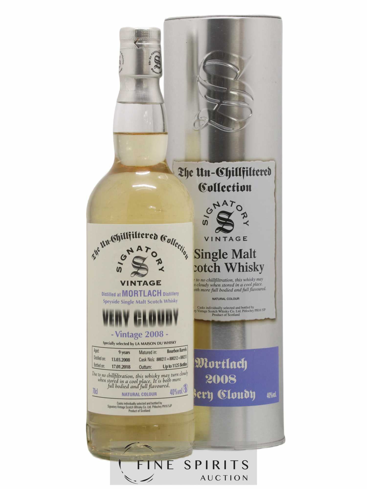 Mortlach 9 years 2008 Signatory Vintage Very Cloudy Casks n°800211-2-3 - One of 1125 - bottled 2018 The Un-Chillfiltered Collection