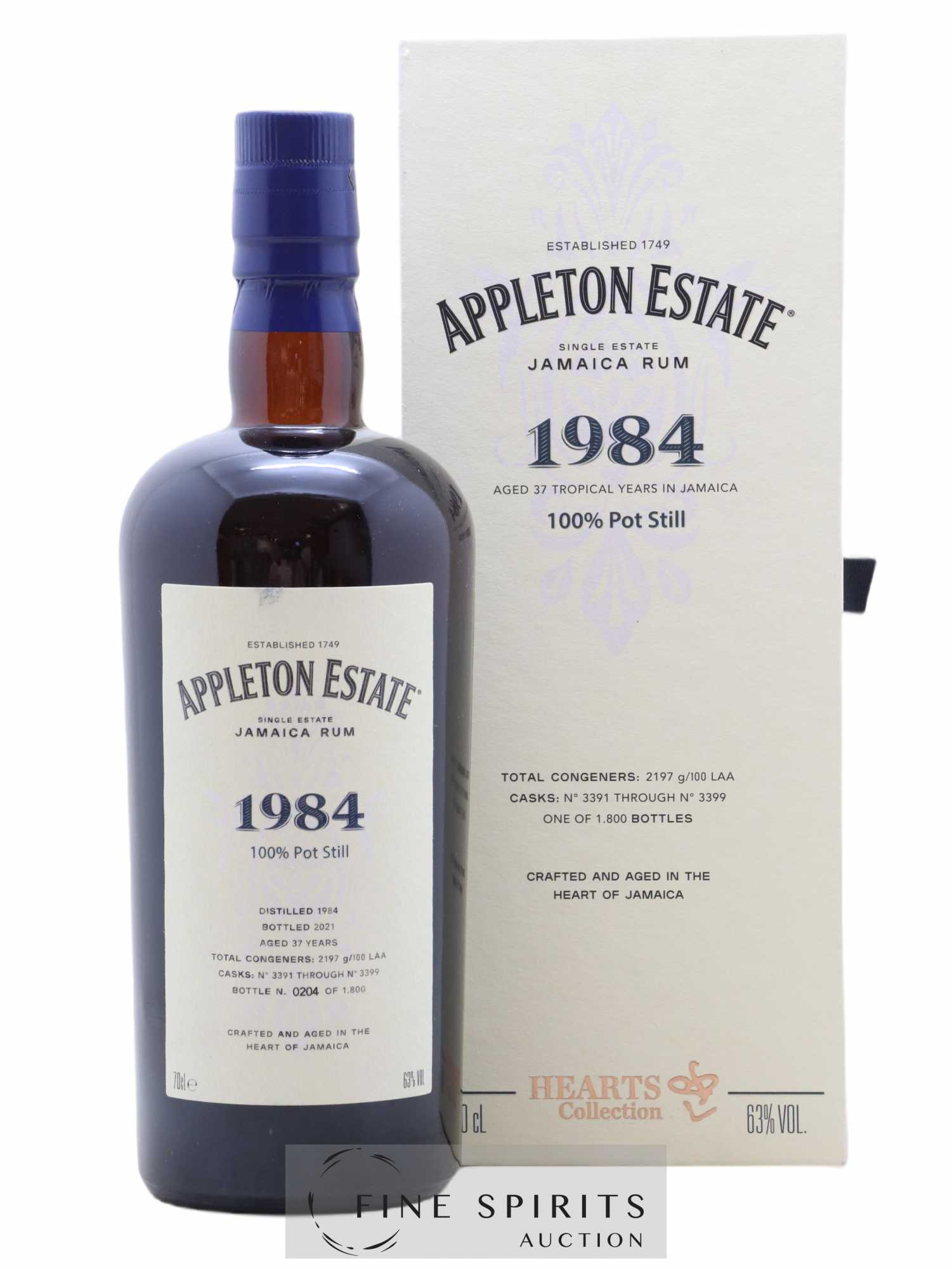 Appleton Estate 37 years 1984 Of. Pot Still Cask n°3391 through n°3399 - One of 1800 - bottled 2021 Hearts Collection