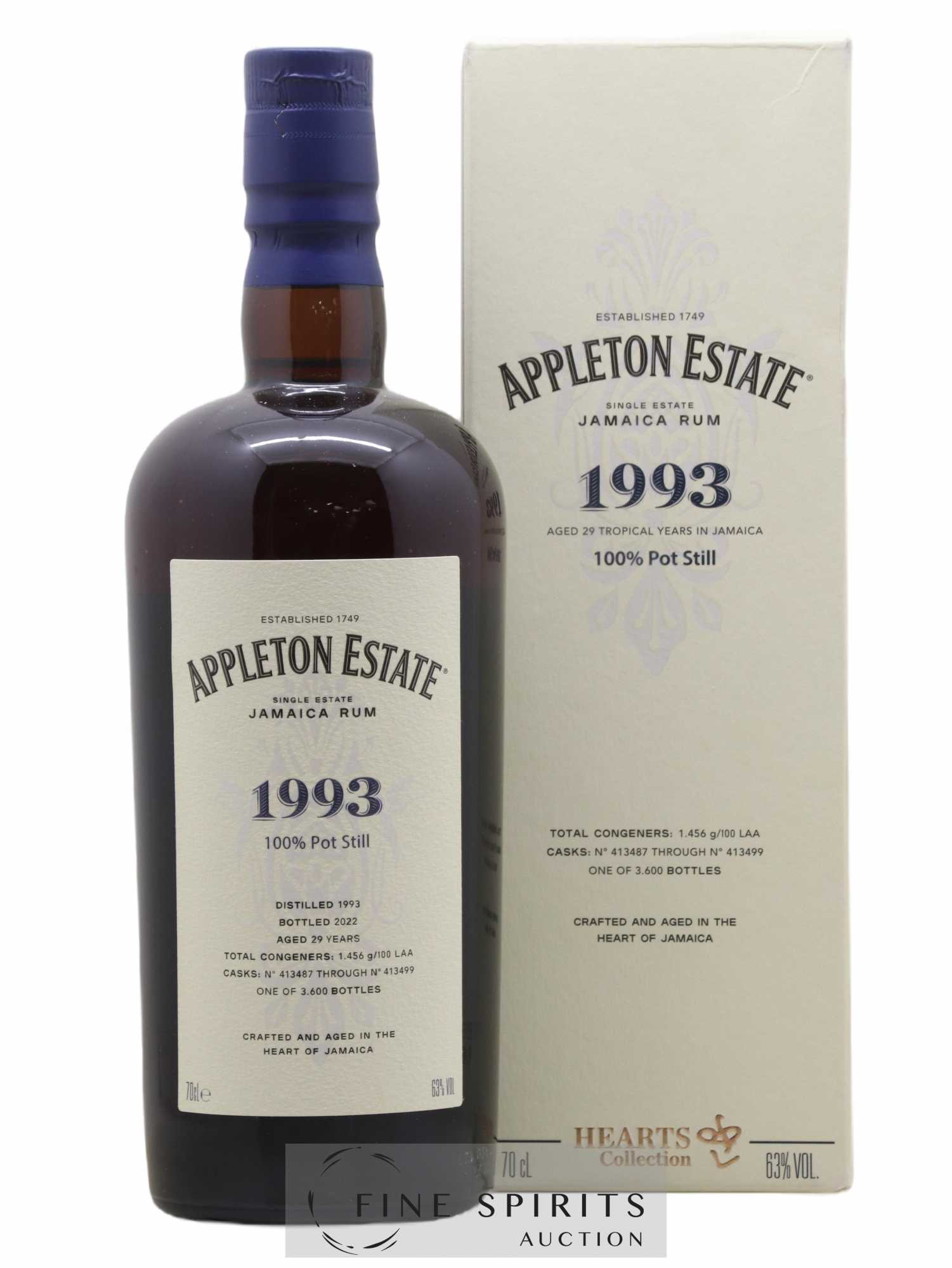 Appleton Estate 29 years 1993 Of. Pot Still Cask n°413487 through n°413499 - One of 3600 - bottled 2022 Hearts