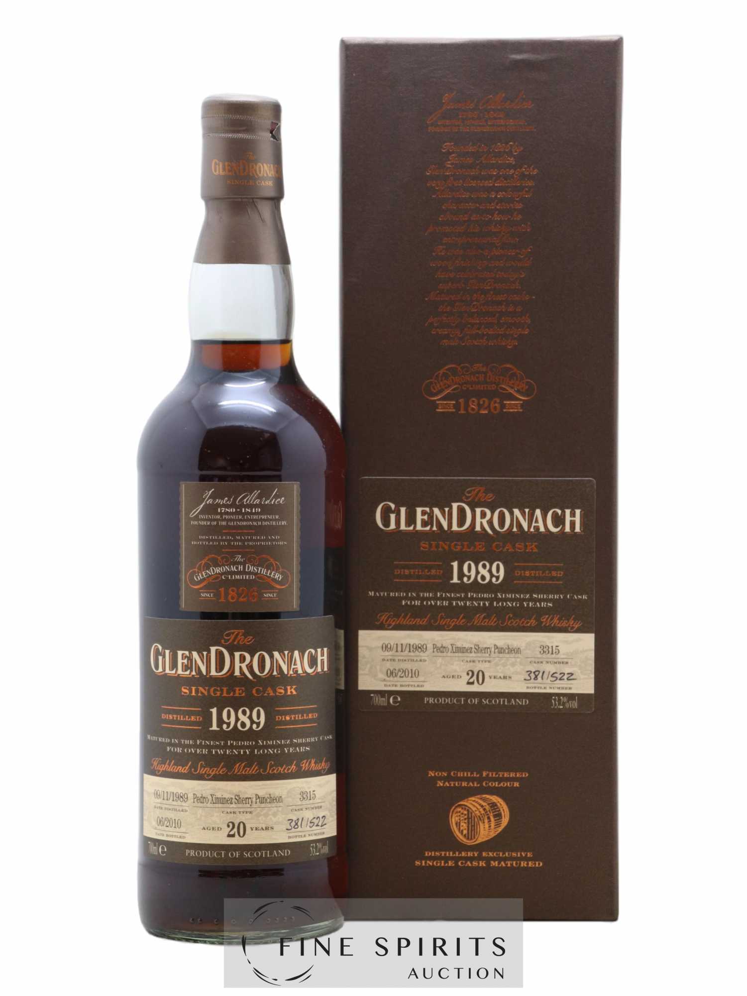 The Glendronach 20 years 1989 Of. Cask n°3315 - One of 522 - bottled 2010