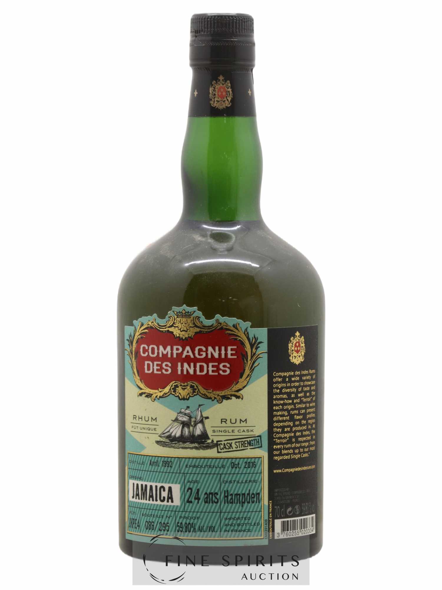 Hampden 24 years 1992 Compagnie des Indes Jamaica Cask n°JHPE4 - One of 295 - bottled 2016