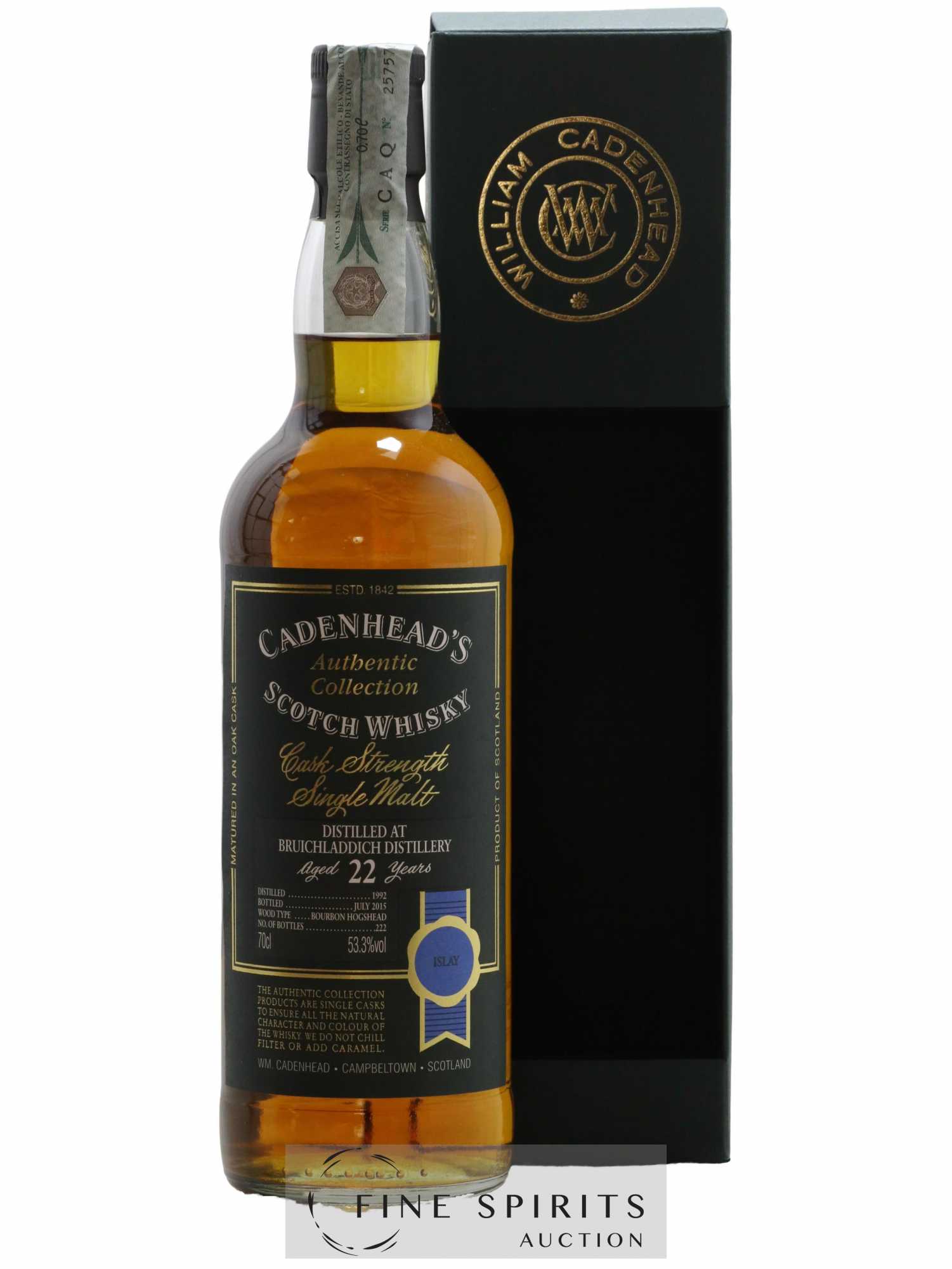 Bruichladdich 22 years 1992 Cadenhead's Bourbon Hogshead - One of 222 - bottled 2015 Authentic Collection