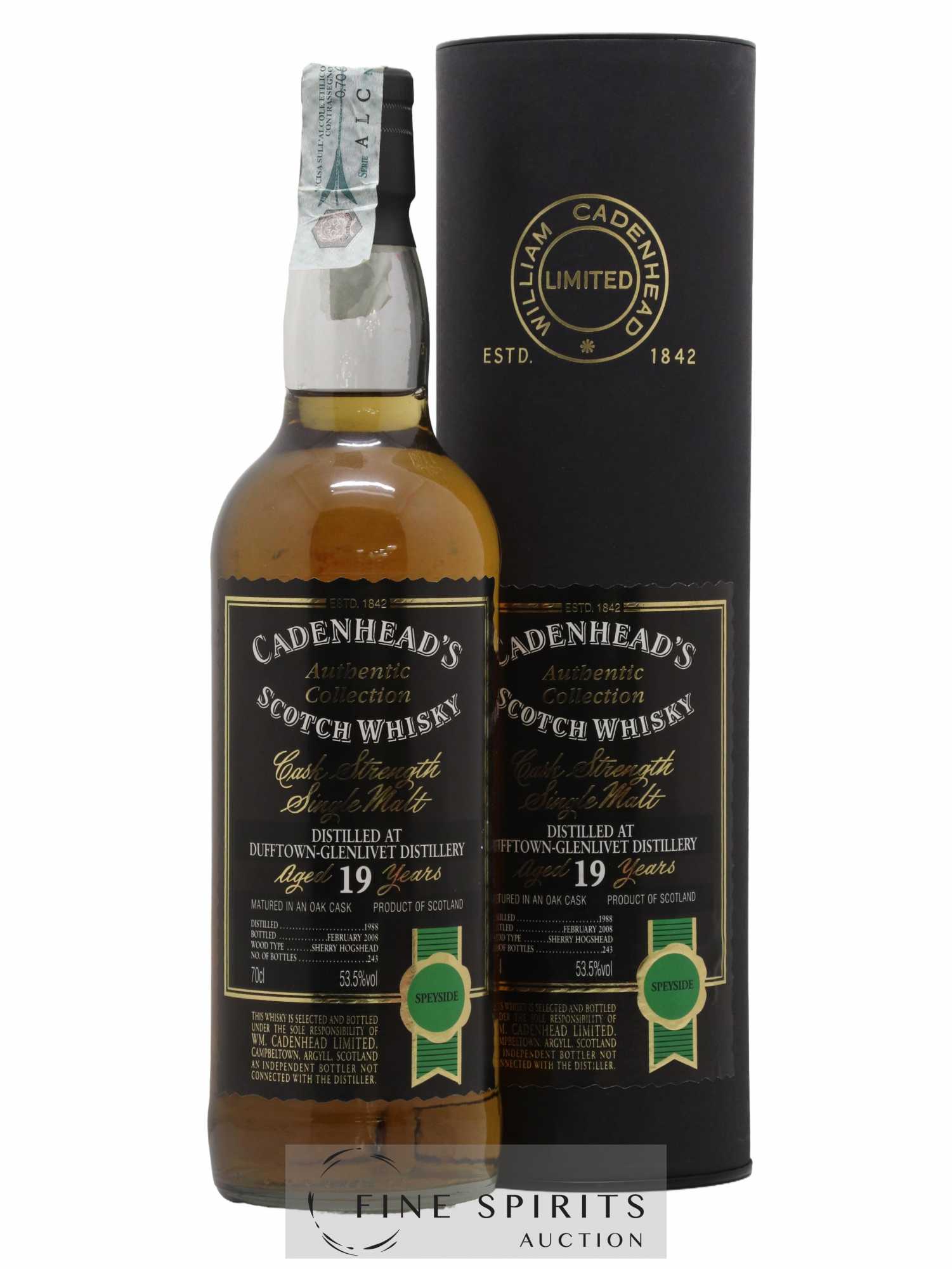 Dufftown 19 years 1988 Cadenhead's Sherry Hogshead - One of 243 - bottled 2008 Authentic Collection