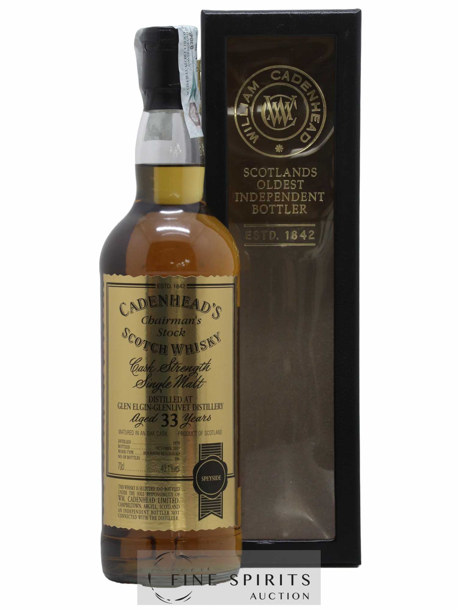 Glen Elgin 33 years 1978 Cadenhead's Bourbon Hogshead - One of 186 - bottled 2011 Chairman's Stock