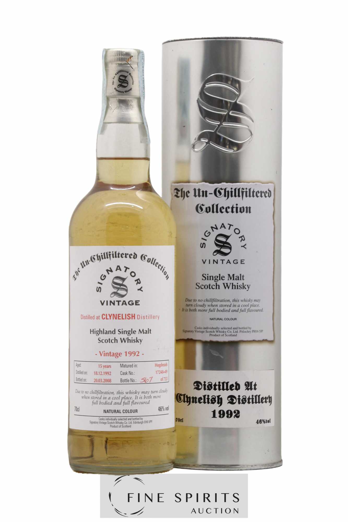 Clynelish 15 years 1992 Signatory Vintage Hogsheads Casks n°17248-49 - One of 753 - bottled 2008 The Un-Chillfiltered Collection