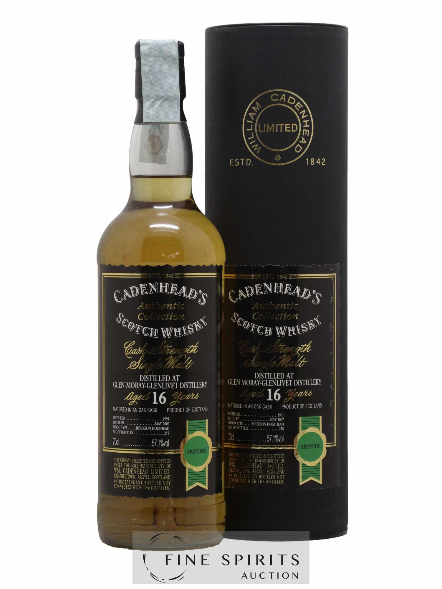 Glen Moray 16 years 1991 Cadenhead's Bourbon Hogshead - One of 258 - bottled 2007 Authentic Collection