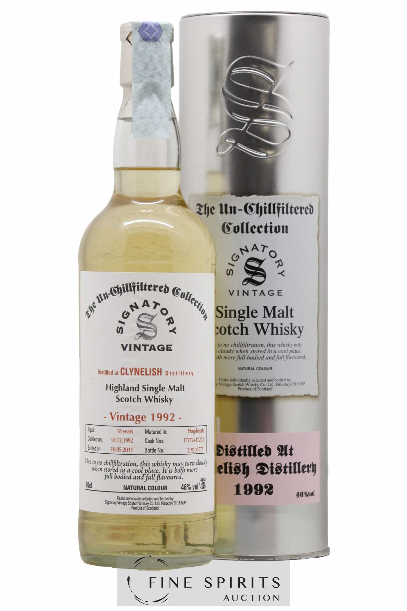 Clynelish 18 years 1992 Signatory Vintage Hogsheads Casks n°17272-73 - One of 771 - bottled 2011 The Un-Chillfiltered Collection