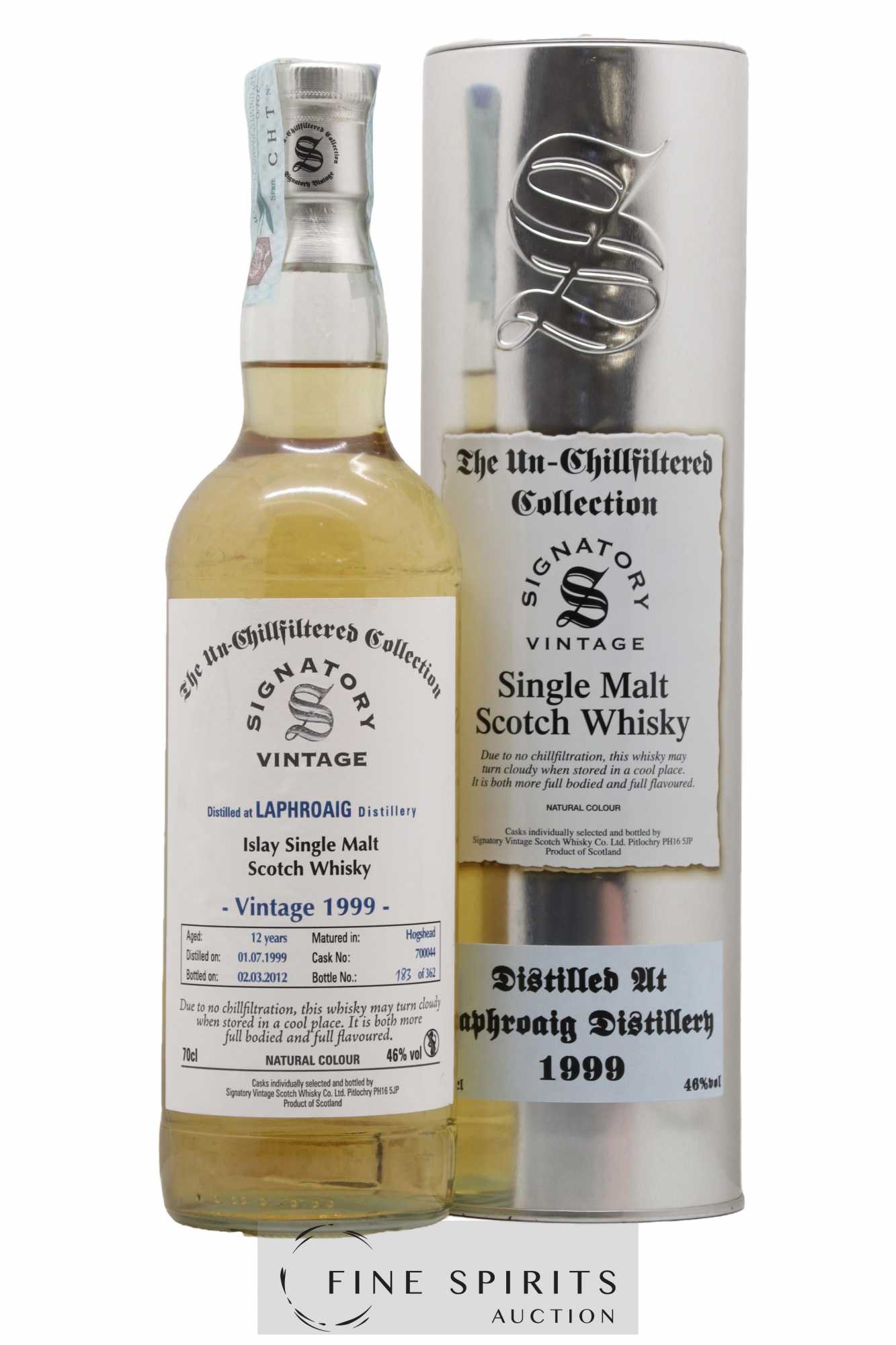 Laphroaig 12 years 1999 Signatory Vintage Cask n°700044 - One of 362 - bottled 2012 The Un-Chillfiltered Collection