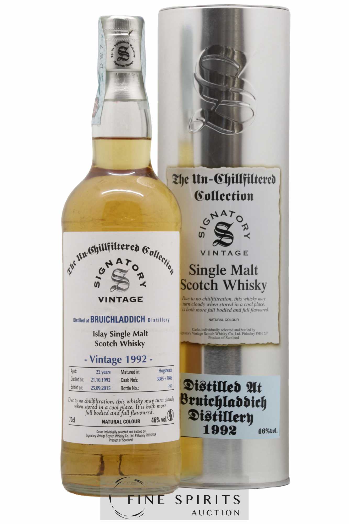 Bruichladdich 22 years 1992 Signatory Vintage Hogsheads Cask n°3085-3086 - bottled 2015 The Un-Chillfiltered Collection