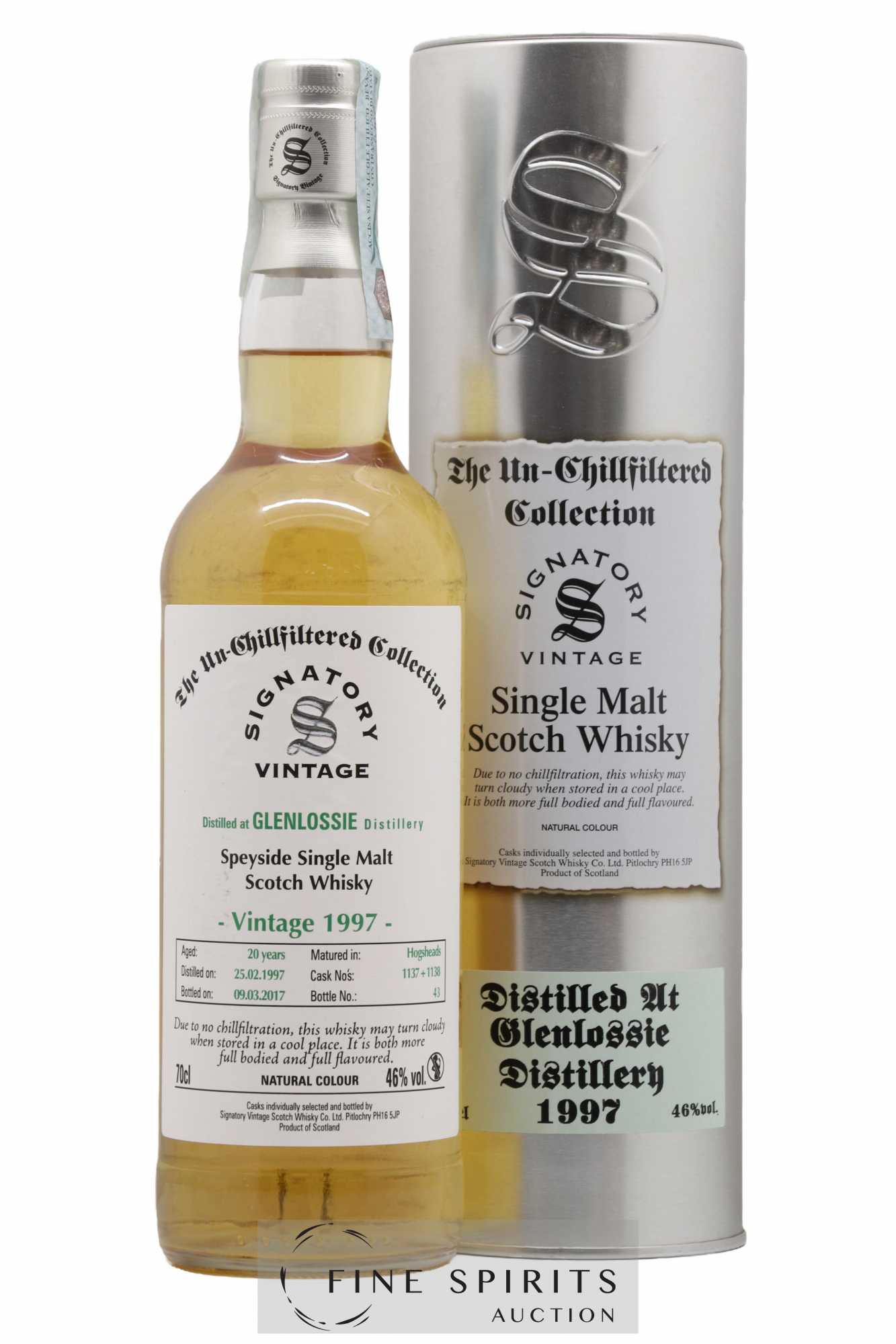 Glenlossie 20 years 1997 Signatory Vintage Hogsheads Cask n°1137-1138 - bottled 2017 The Un-Chillfiltered Collection