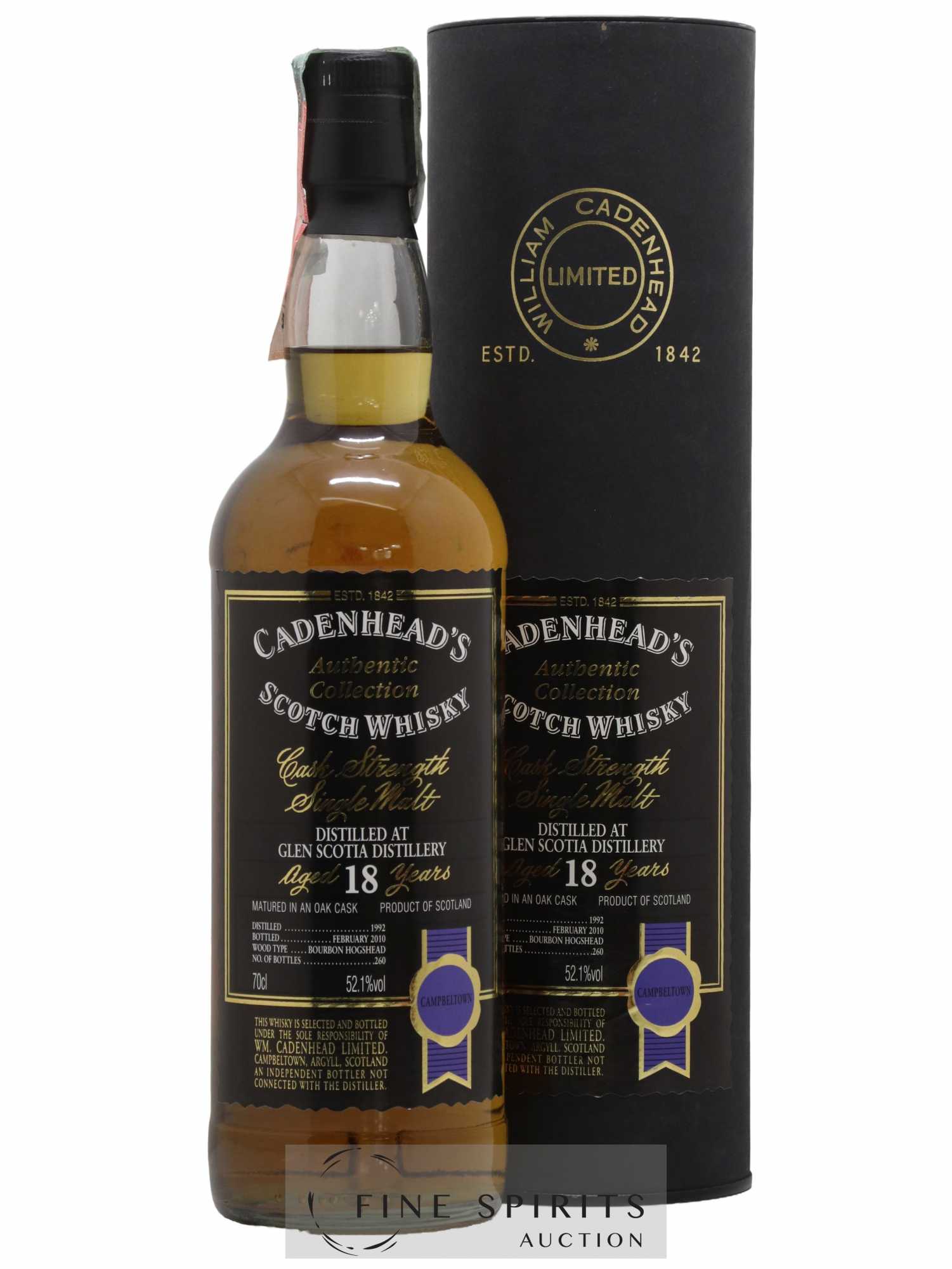 Glen Scotia 18 years 1992 Cadenhead's Bourbon Hogshead - One of 260 - bottled 2010 Authentic Collection