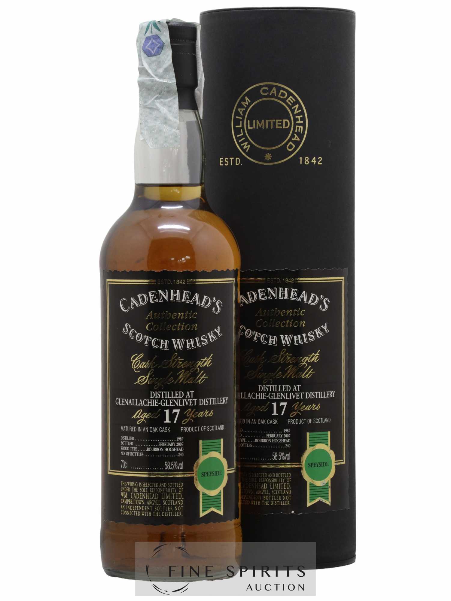 Glenallachie 17 years 1989 Cadenhead's Bourbon Hogshead - One of 240 - bottled 2007 Authentic Collection