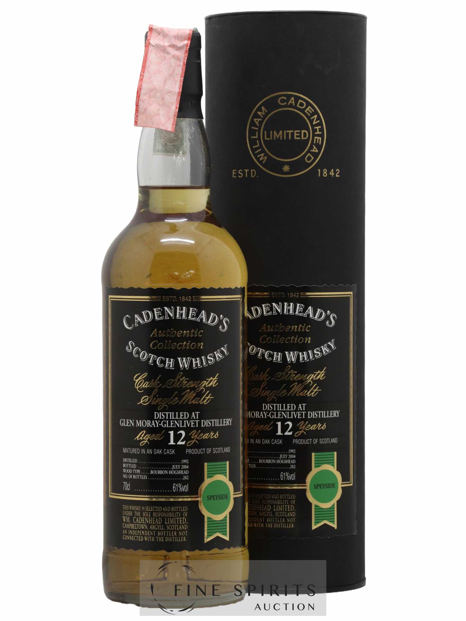 Glen Moray 12 years 1992 Cadenhead's Bourbon Hogshead - One of 282 - bottled 2004 Authentic Collection