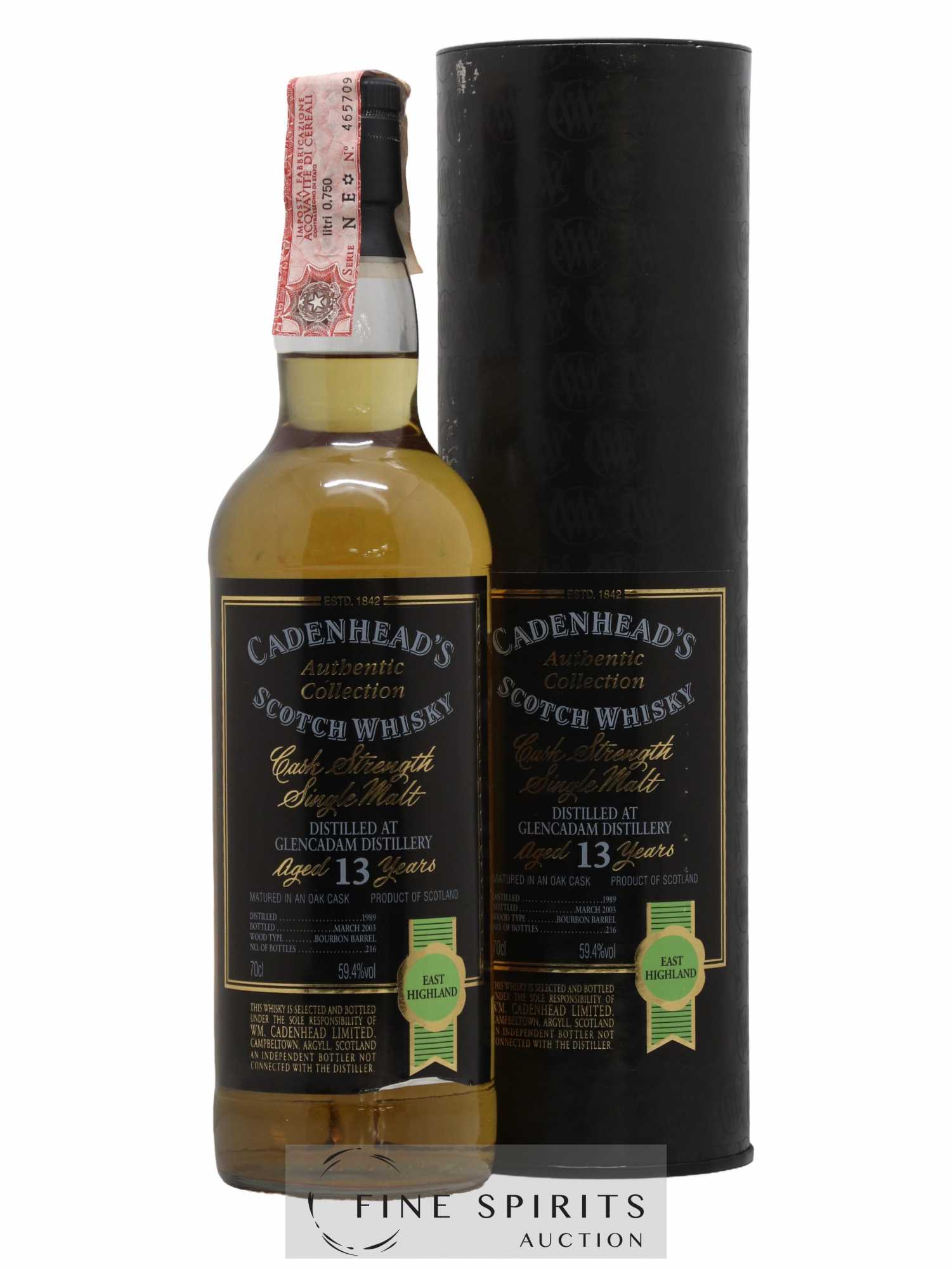 Glencadam 13 years 1989 Cadenhead's Bourbon Barrel - One of 216 - bottled 2003 Authentic Collection