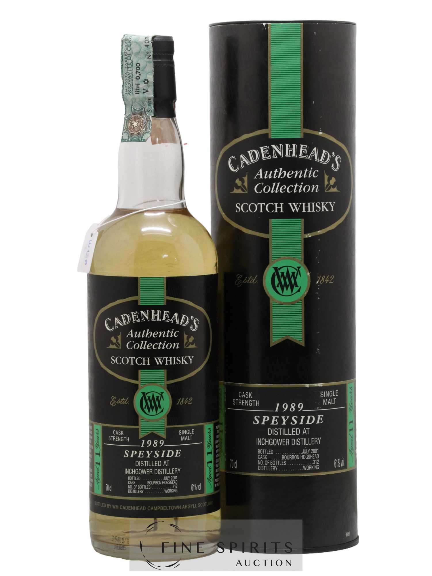 Inchgower 11 years 1989 Cadenhead's Bourbon Hogshead - One of 312 - bottled 2001 Authentic Collection