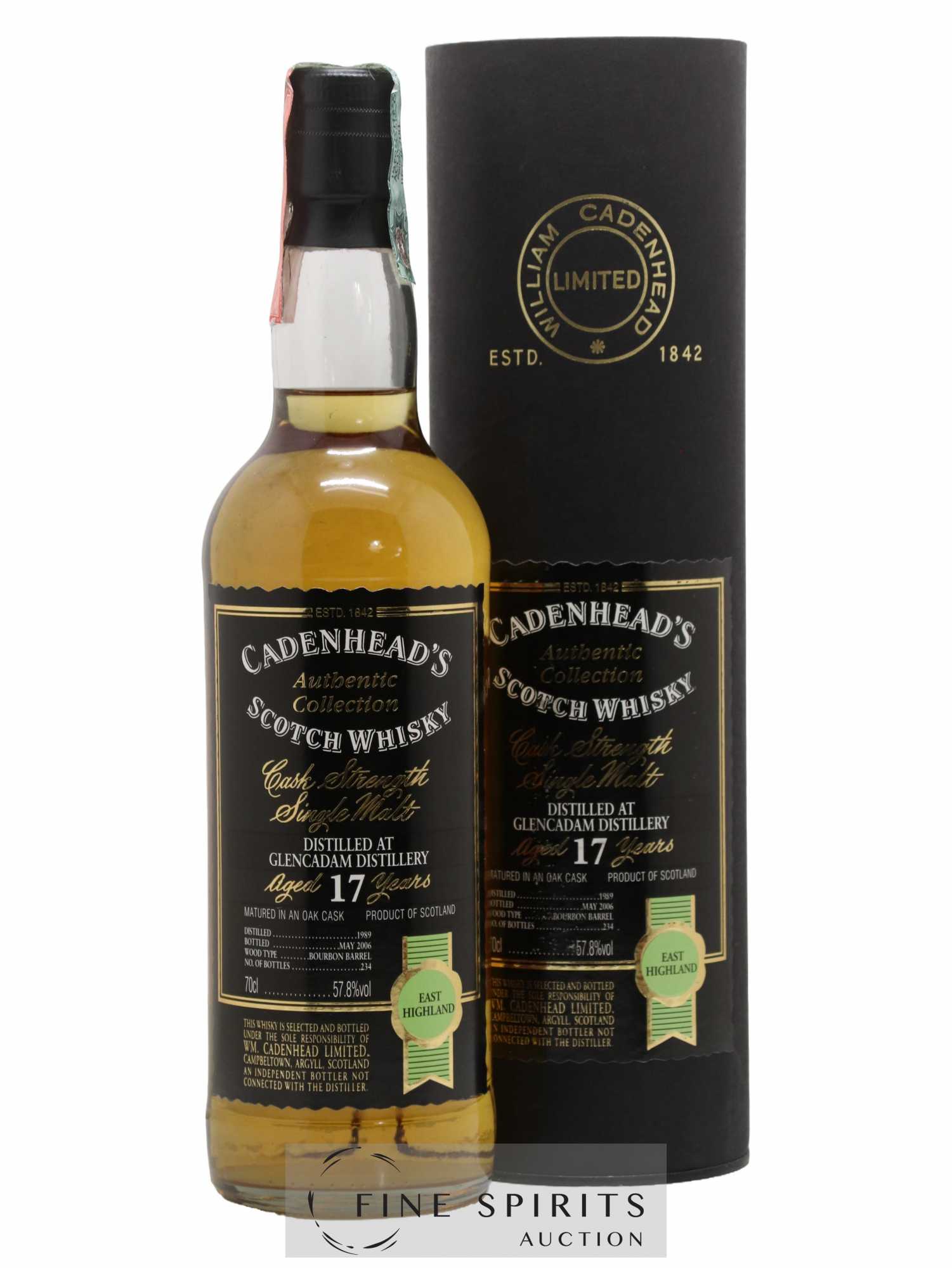 Glencadam 17 years 1989 Cadenhead's Bourbon Barrel - One of 234 - bottled 2006 Authentic Collection